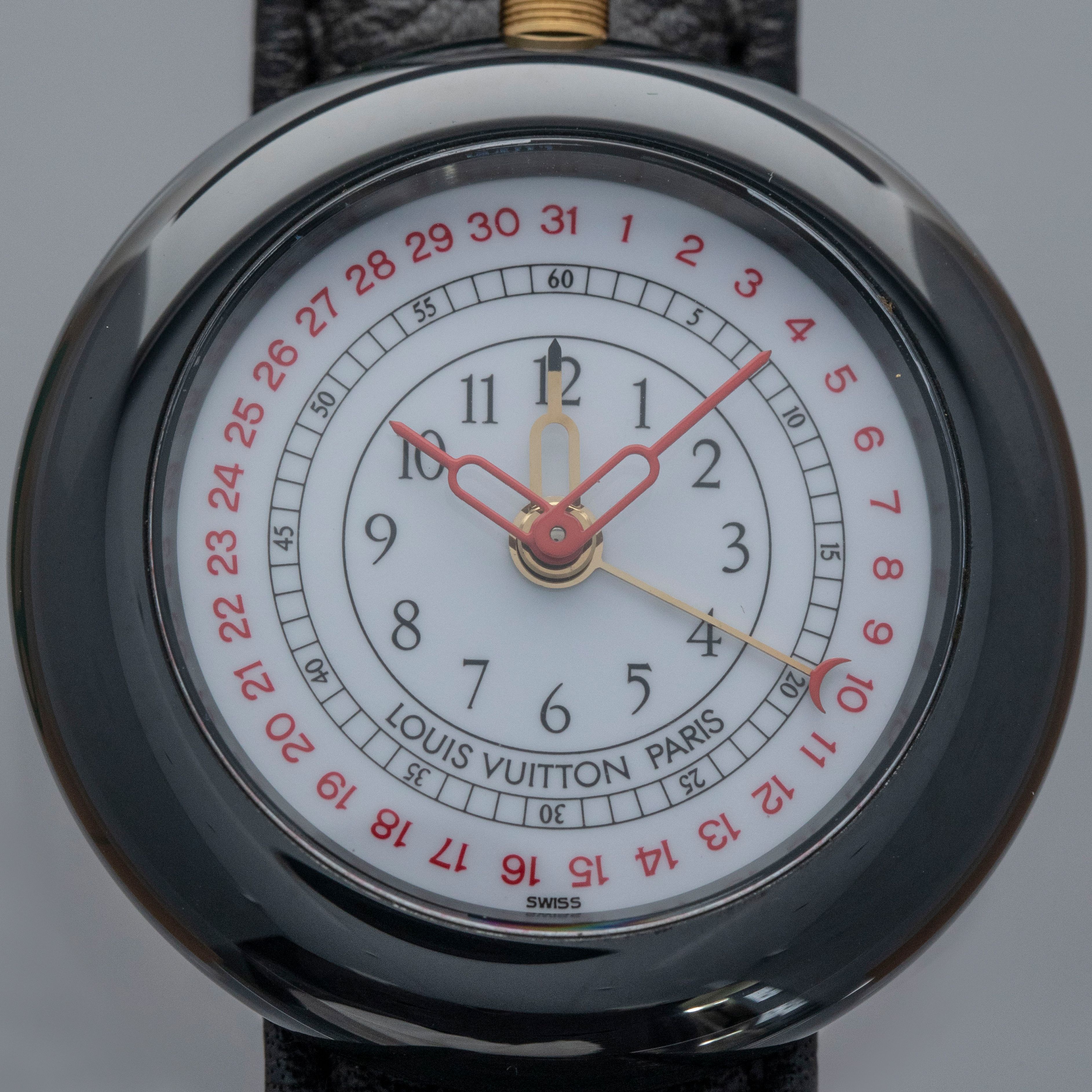 LOUIS VUITTON MONTEREY II QUARTZ ALARM BLACK CERAMIC BOX AND