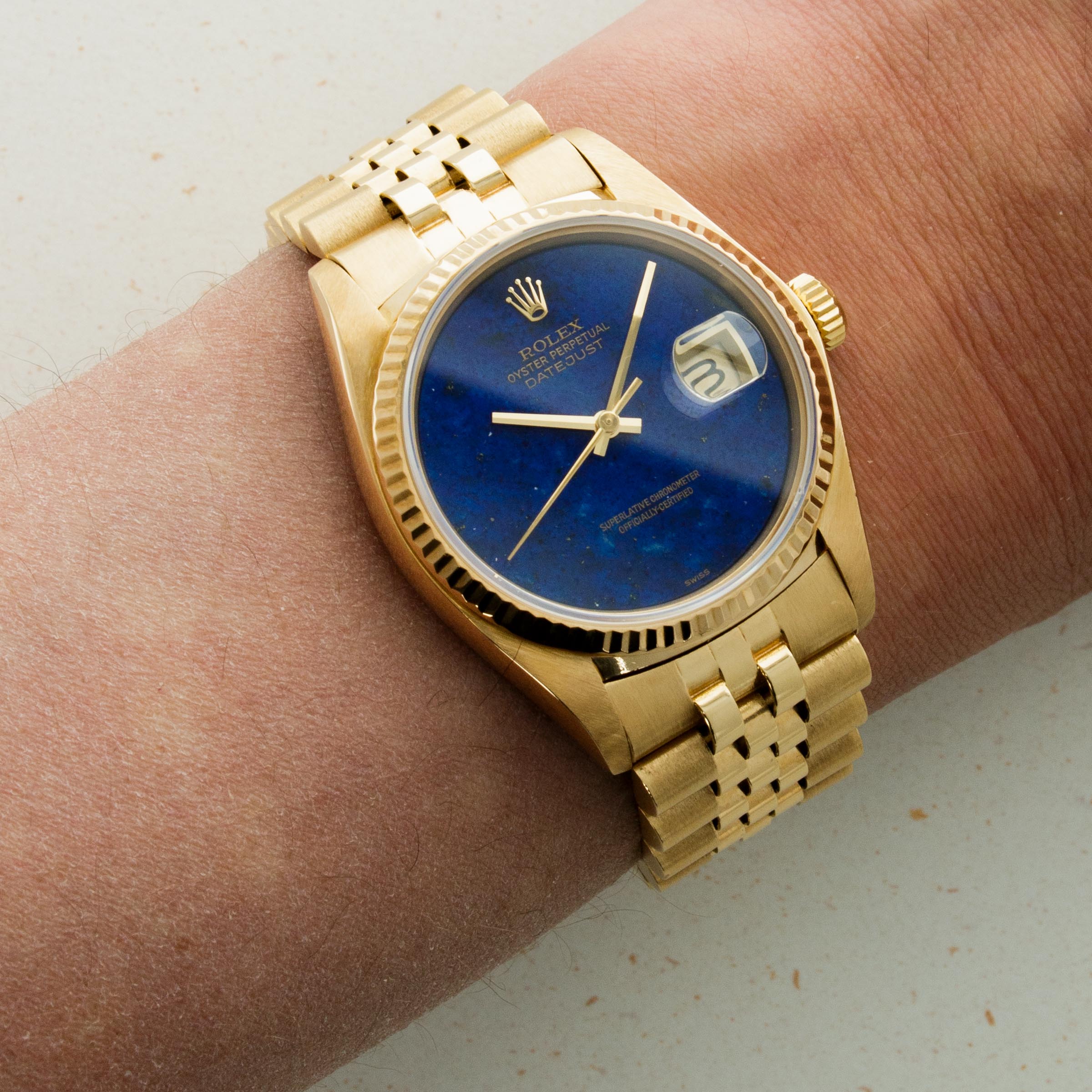 Rolex Yellow Gold Datejust Lapis Dial 16018 Auctions Loupe This