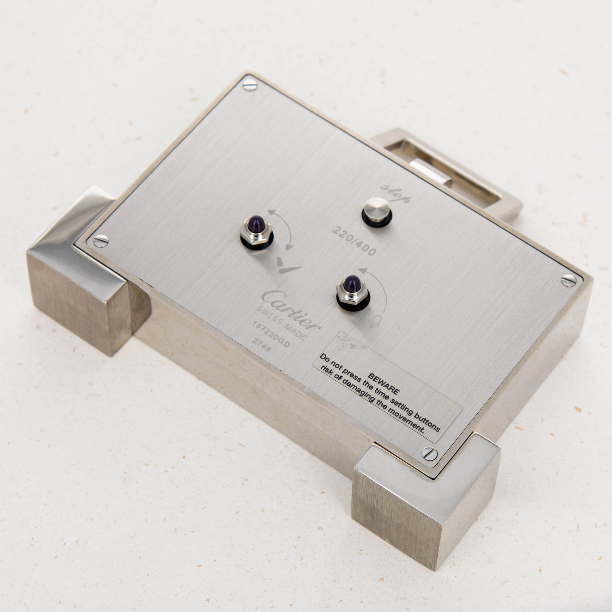 Cartier Desk Alarm Clock 2749 Mother of Pearl Stainless Steel