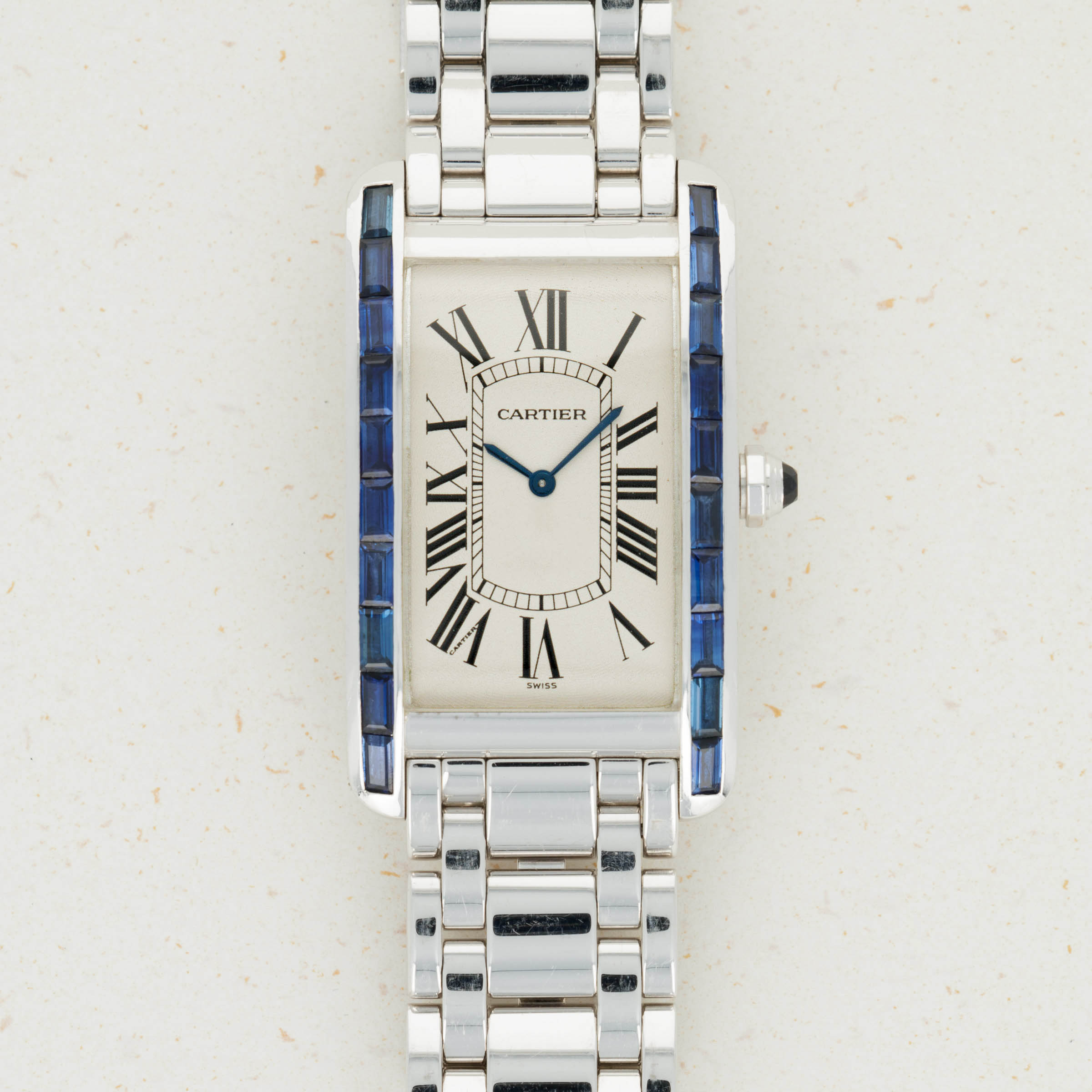 Cartier Tank Americaine Mechanical White Gold Sapphires Bracelet