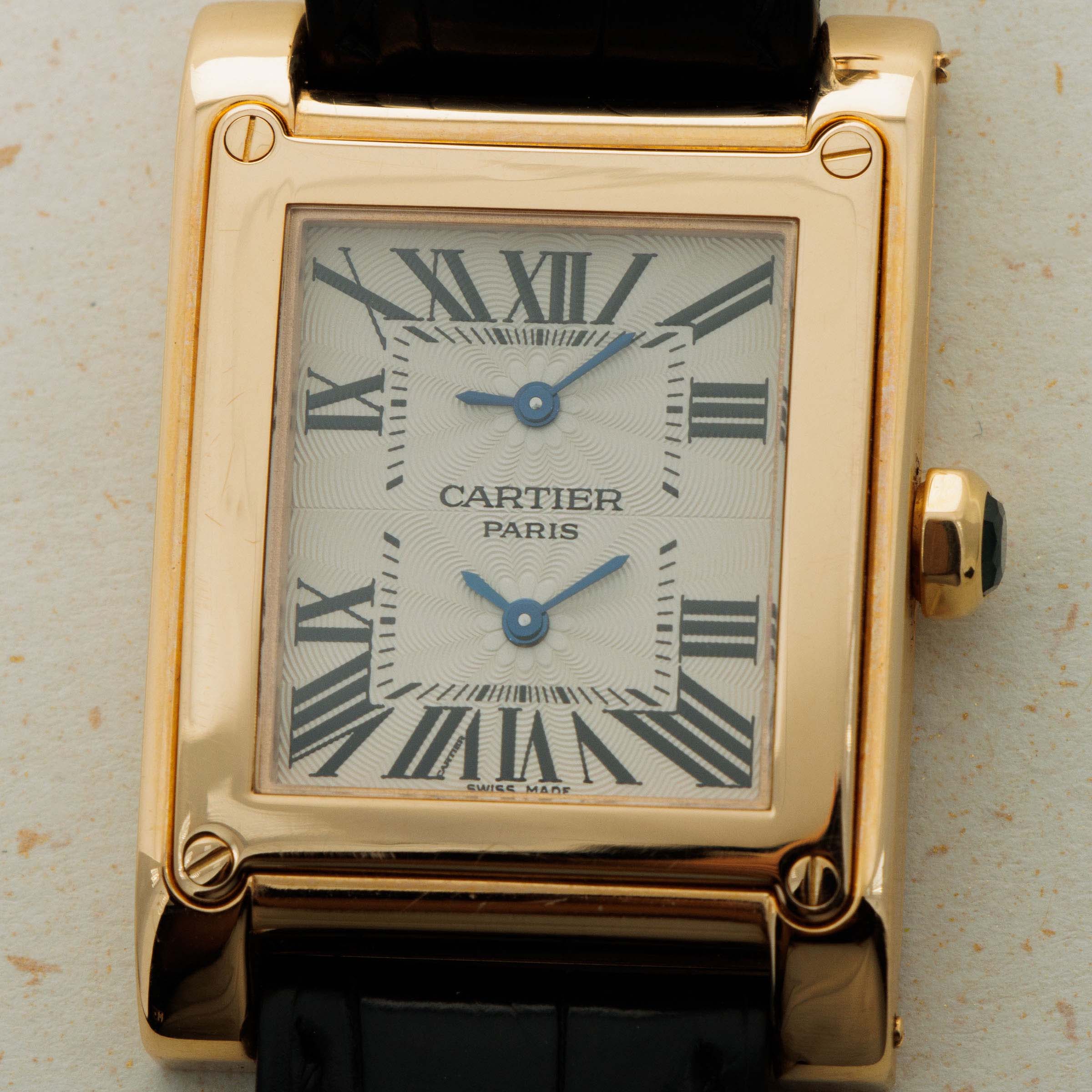 Cartier CPCP Tank A Vis Dual Time W1537651 18k RG Auctions