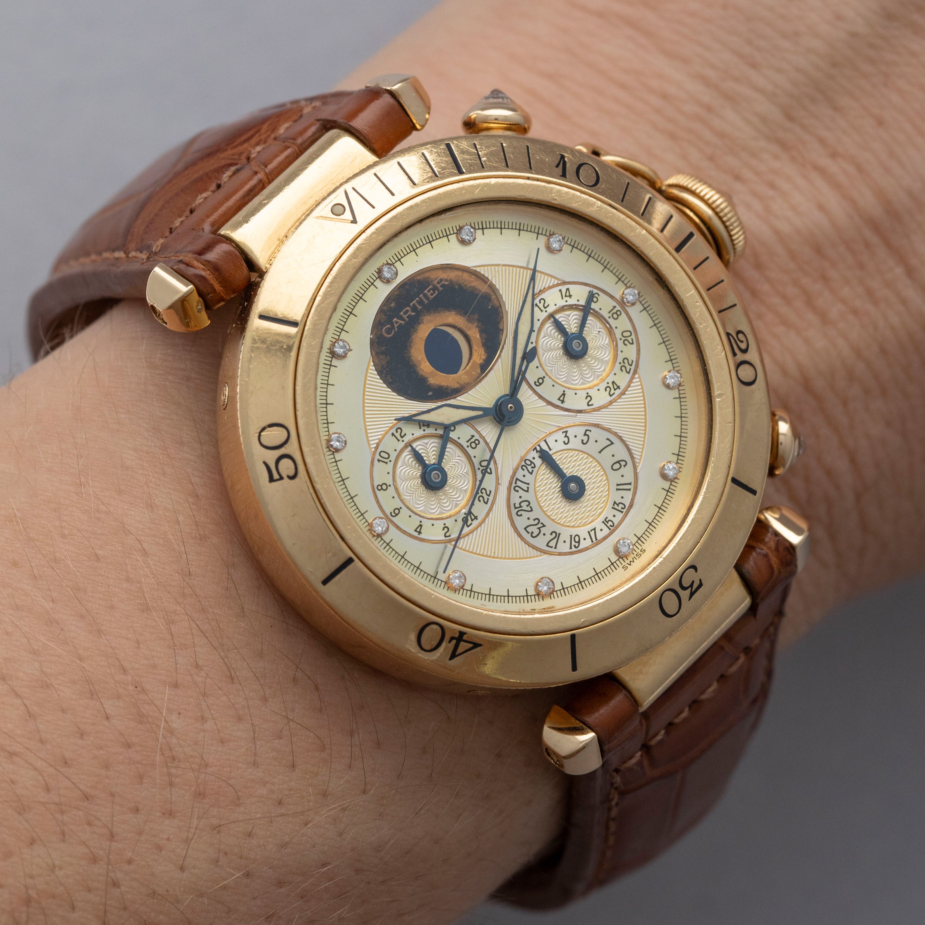 Cartier Pasha de Cartier Triple Timezone Moonphase Date Diamond
