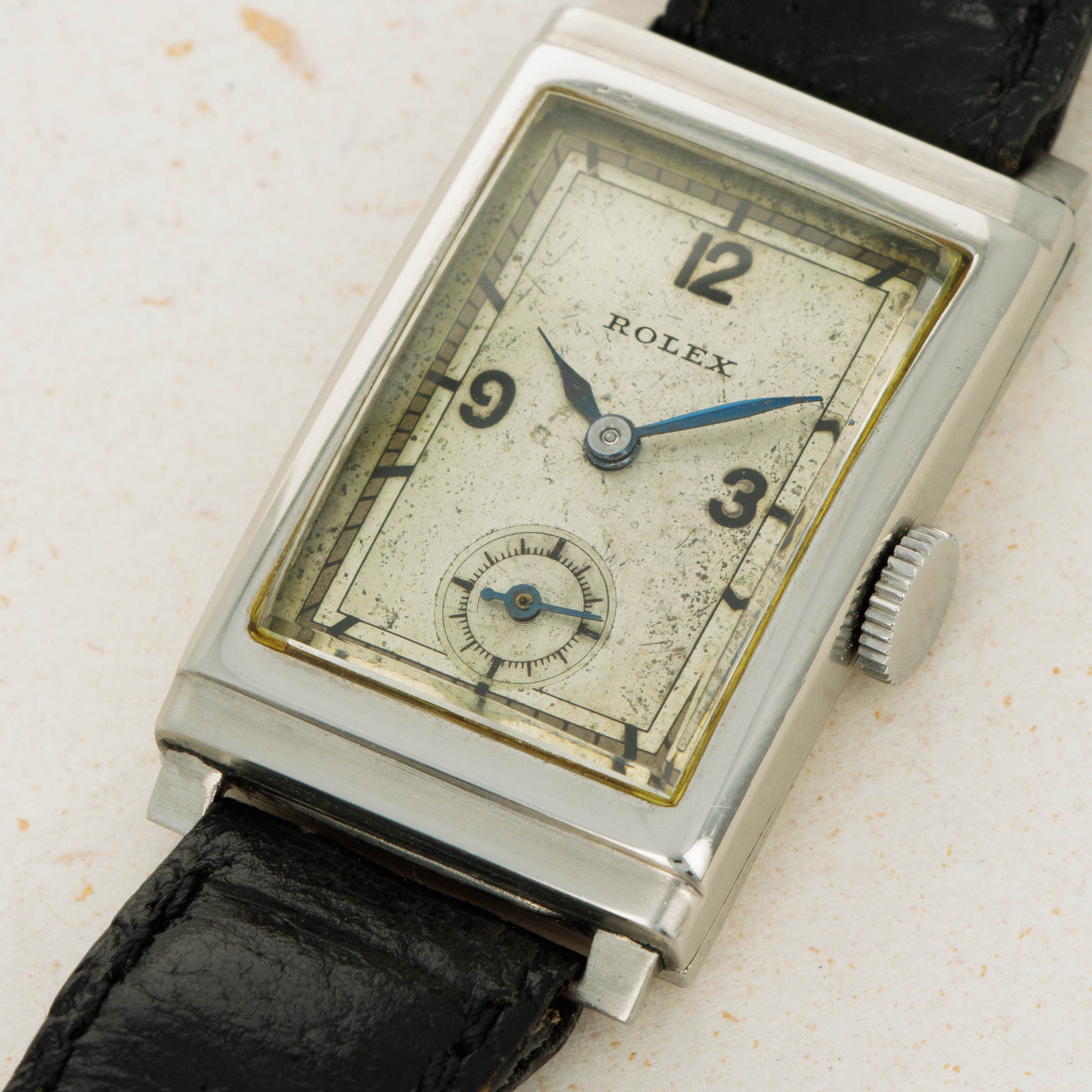 Rolex Rectangular Ref. 1936 Stainless Steel Auctions Loupe This