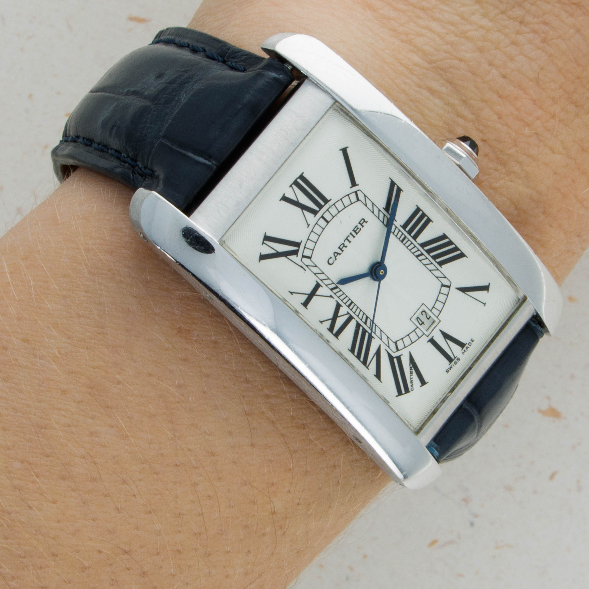 Cartier Tank Americaine 1741 Large Size 18k WG Auctions Loupe This