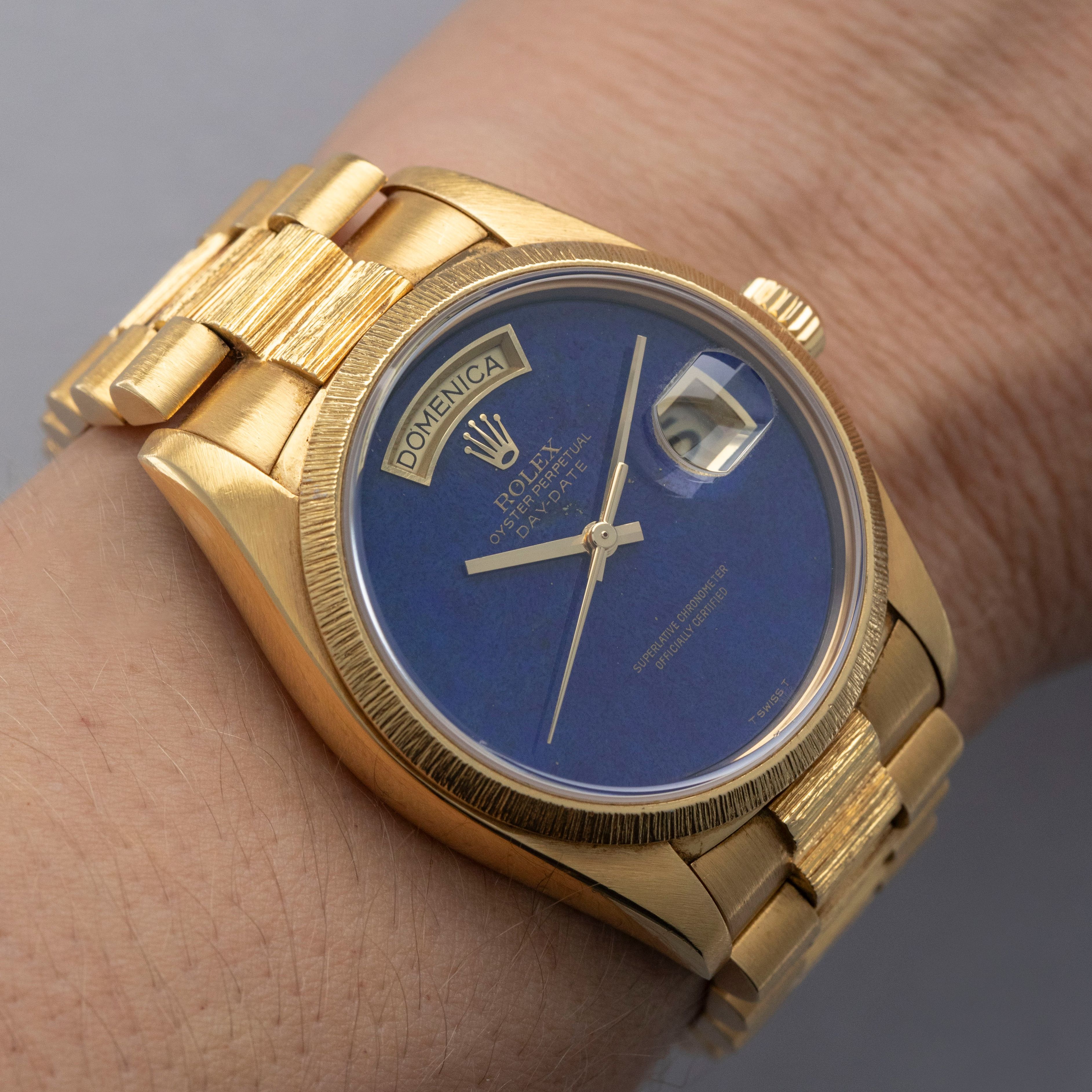 Rolex Day-Date 18078 Bark Finish Lapis Lazuli Dial 18k YG