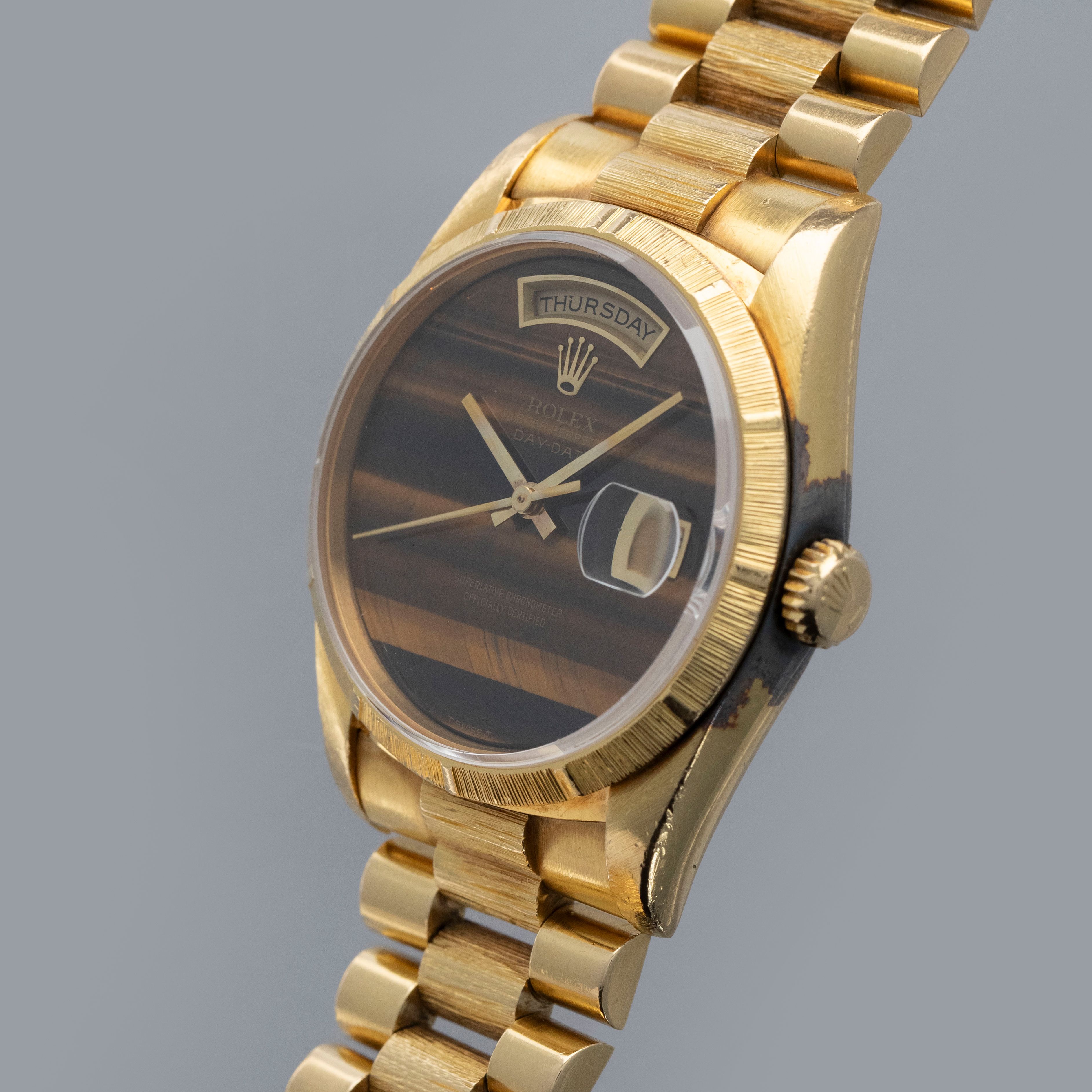 ROLEX oyster ノベルティ　ラゲージタグ　イベント限定　箱付き　未使用 Rolex Day-Date 18248 Bark Finish Tiger's Eye Dial 18K YG Box and