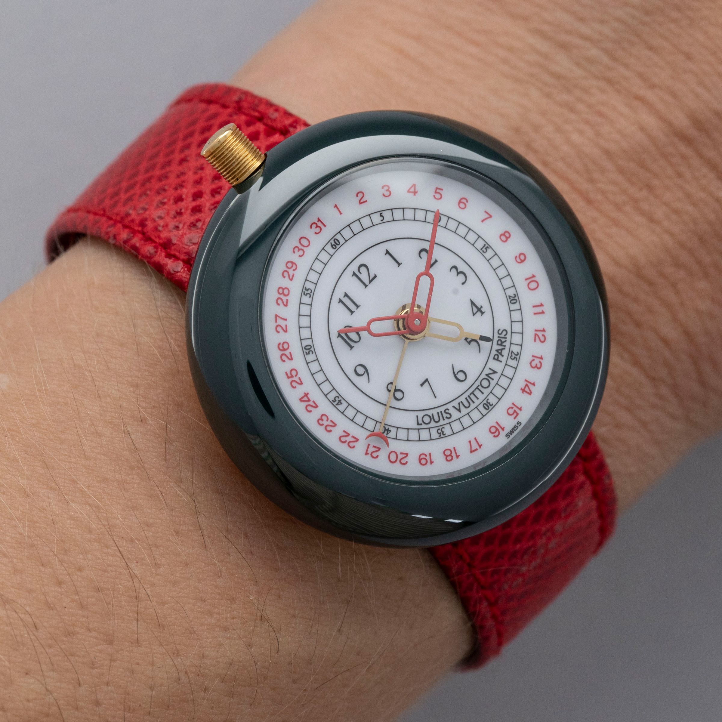 LOUIS VUITTON MONTEREY II QUARTZ ALARM GREEN CERAMIC | Auctions