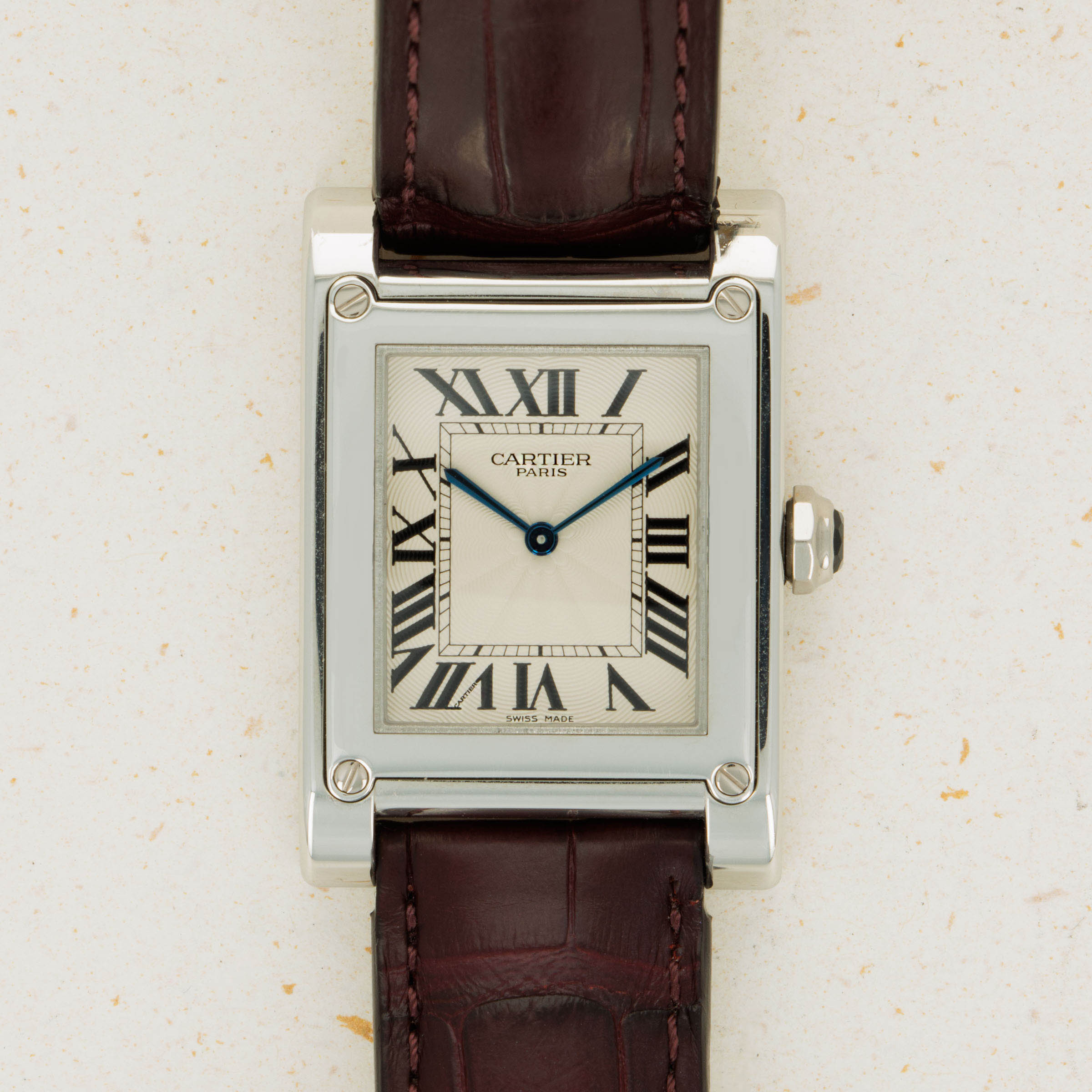 Cartier Tank a Vis 2485D CPCP Platinum Auctions Loupe This