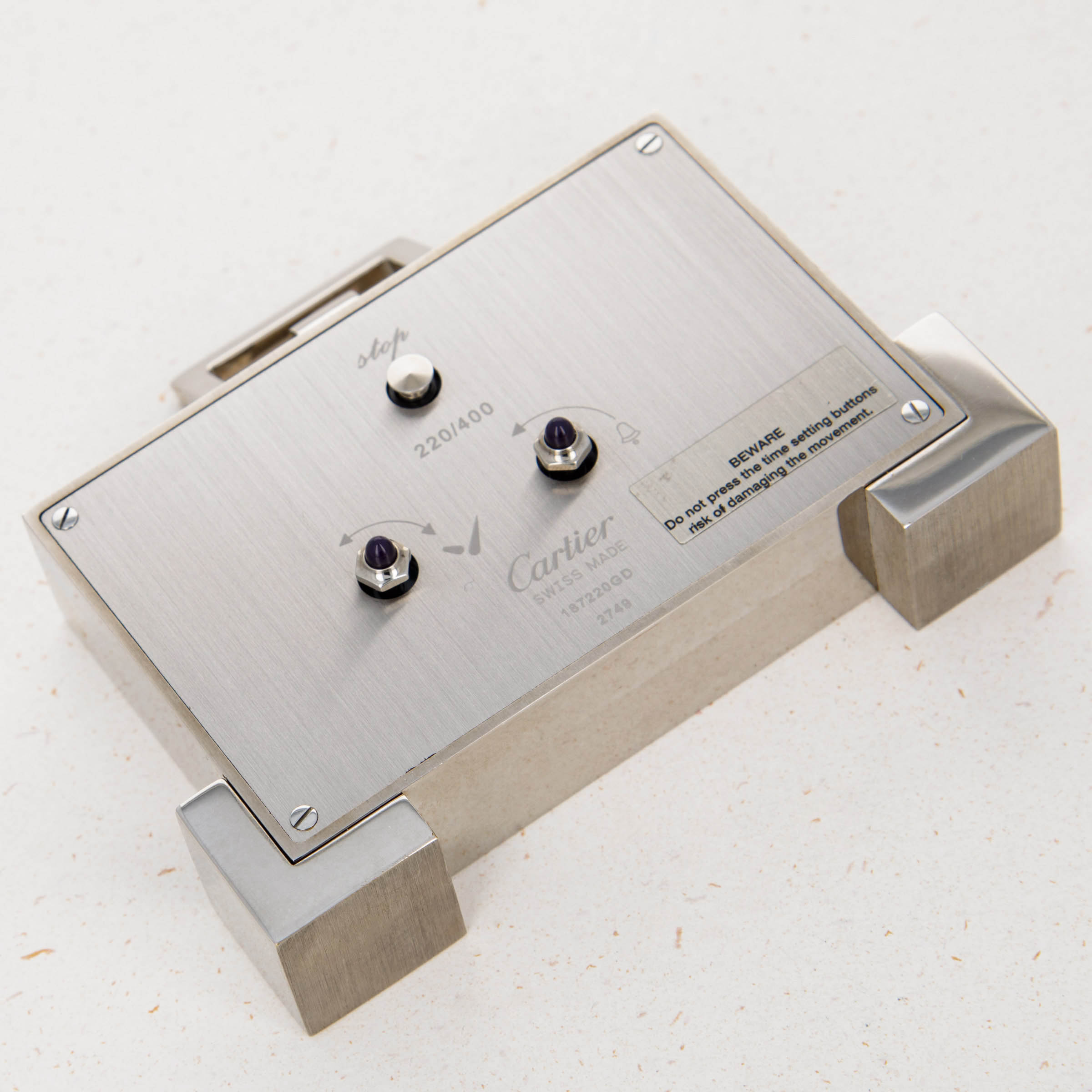 Cartier Desk Alarm Clock 2749 Mother of Pearl Stainless Steel