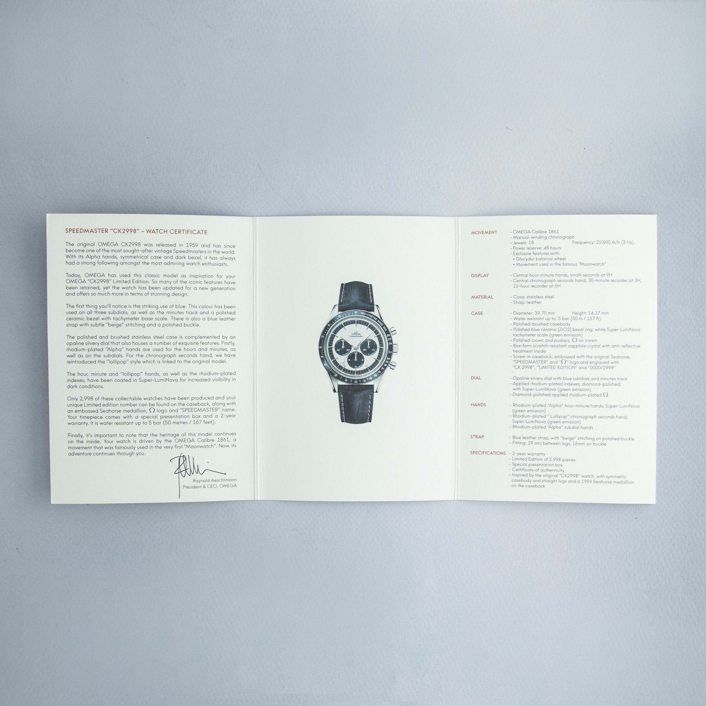 Omega Speedmaster Anniversary Series CK2998 311.33.40.30