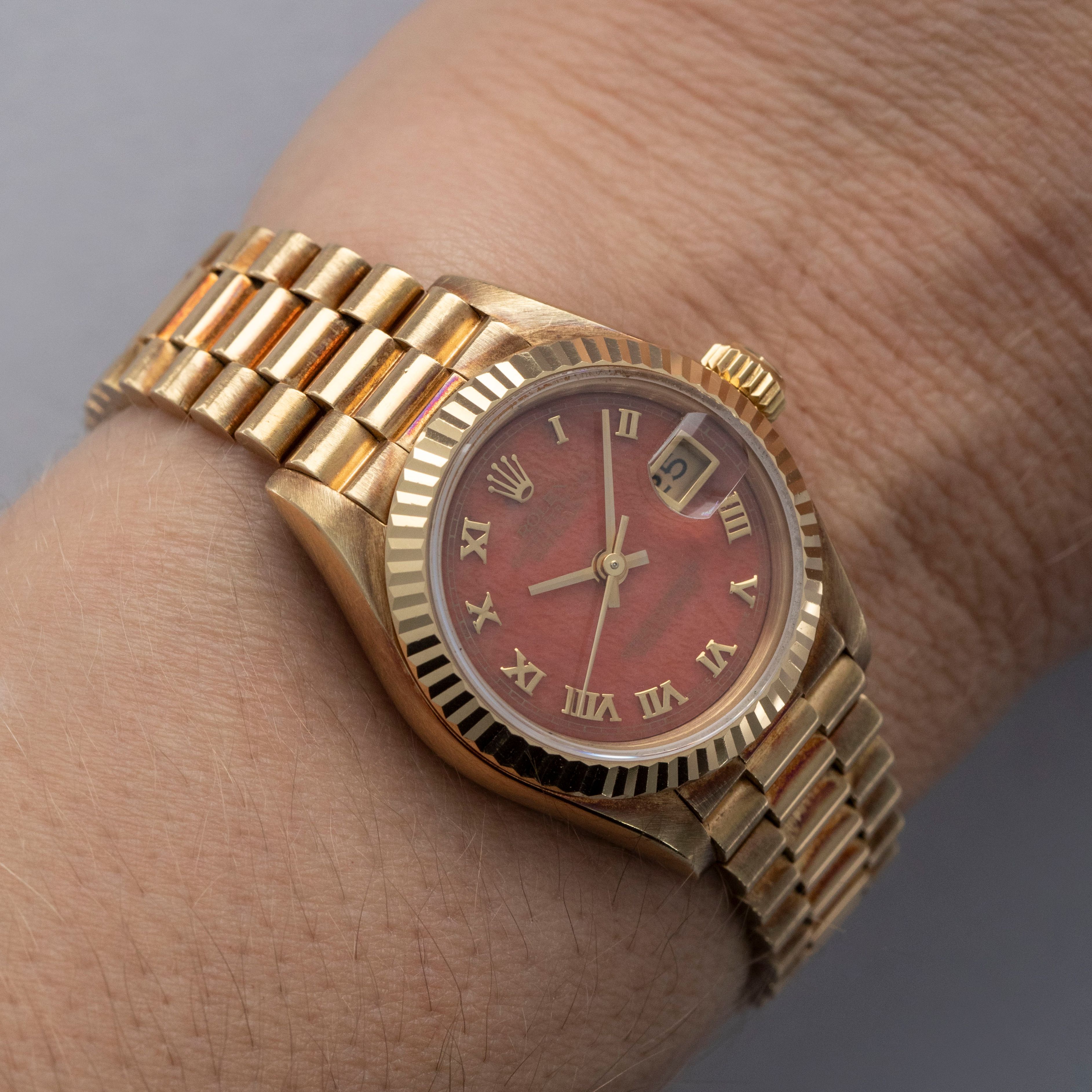 Rolex Lady Datejust 69178 Coral Roman Dial 18k YG | Auctions