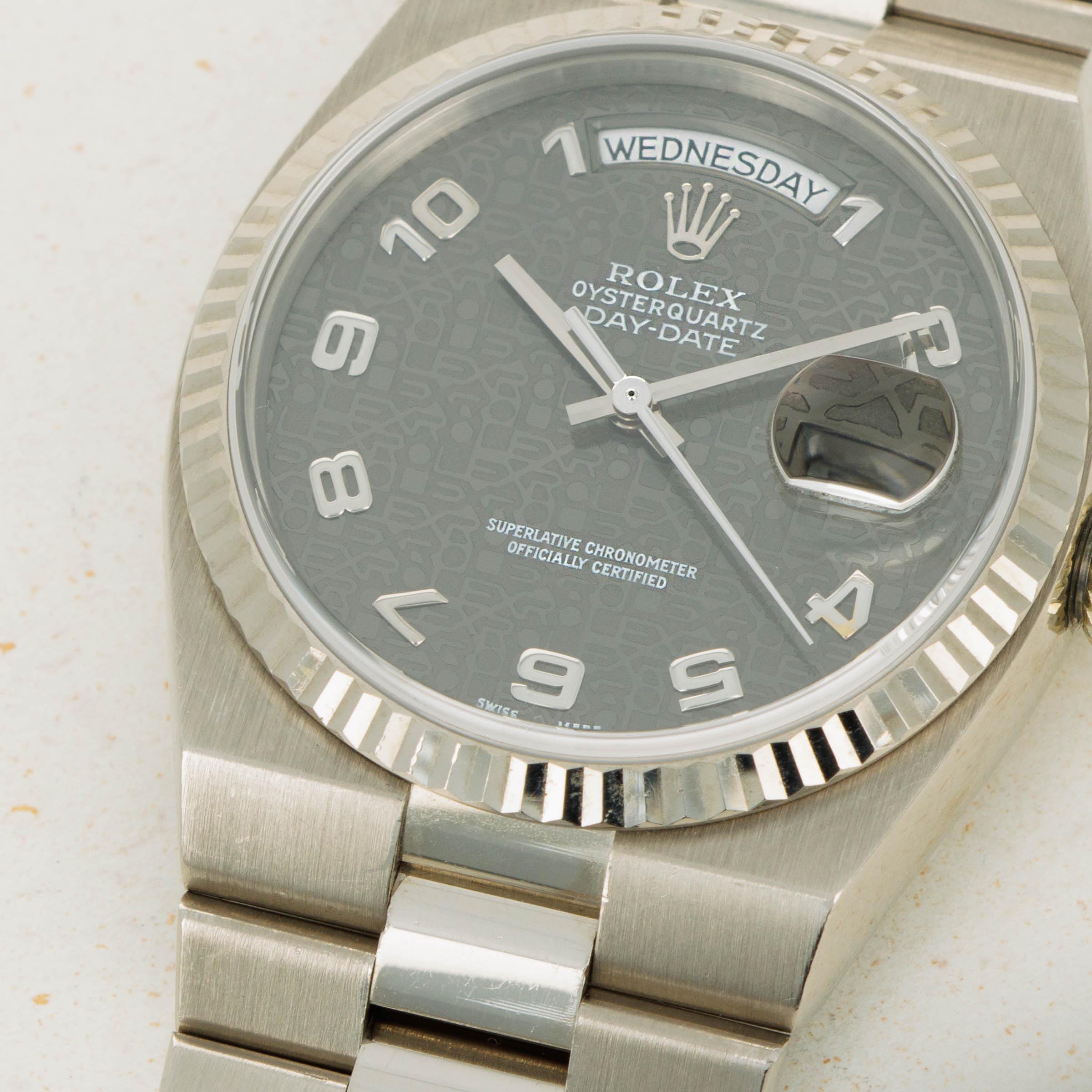 Rolex Oysterquartz Day-Date 19019 White Gold Slate Jubilee Dial