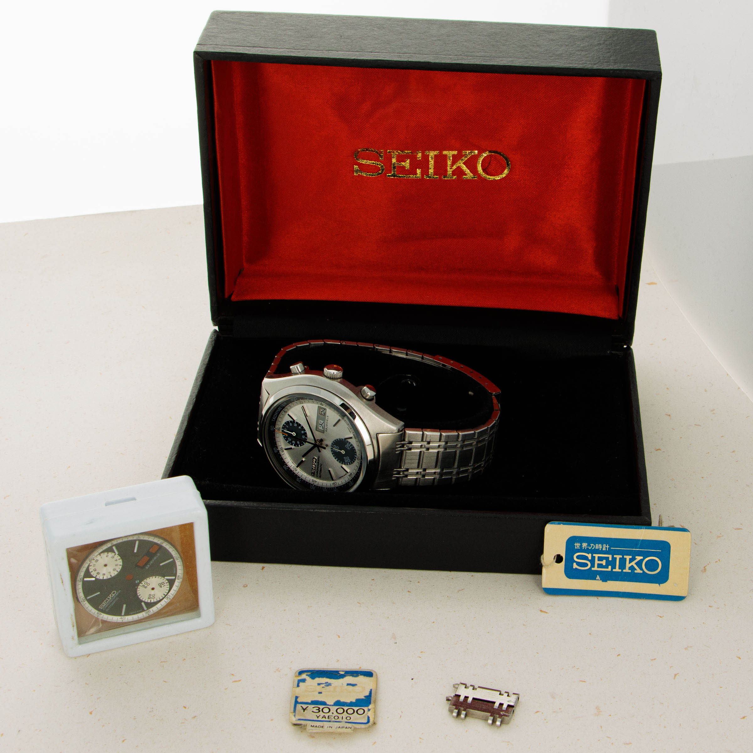 おしお　三点セット Seiko 'Baby Panda' Chronograph 6138-8001 Box and Accessories