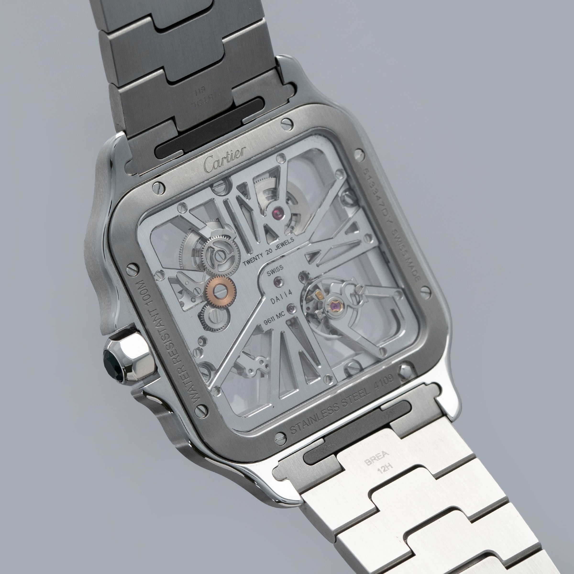 Cartier Santos de Cartier Skeleton WHSA0028 Green Lacquer Indexes
