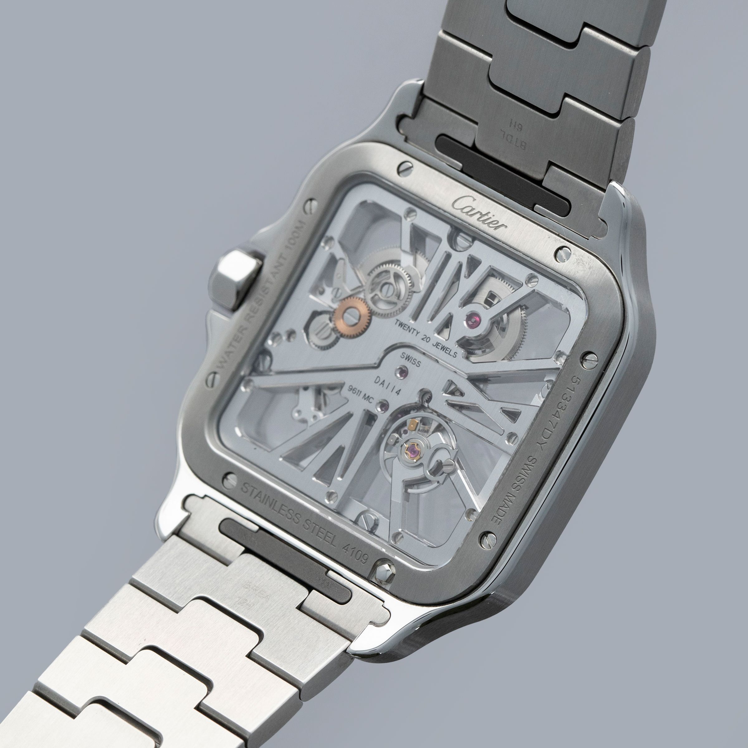 Cartier Santos de Cartier Skeleton WHSA0028 Green Lacquer Indexes