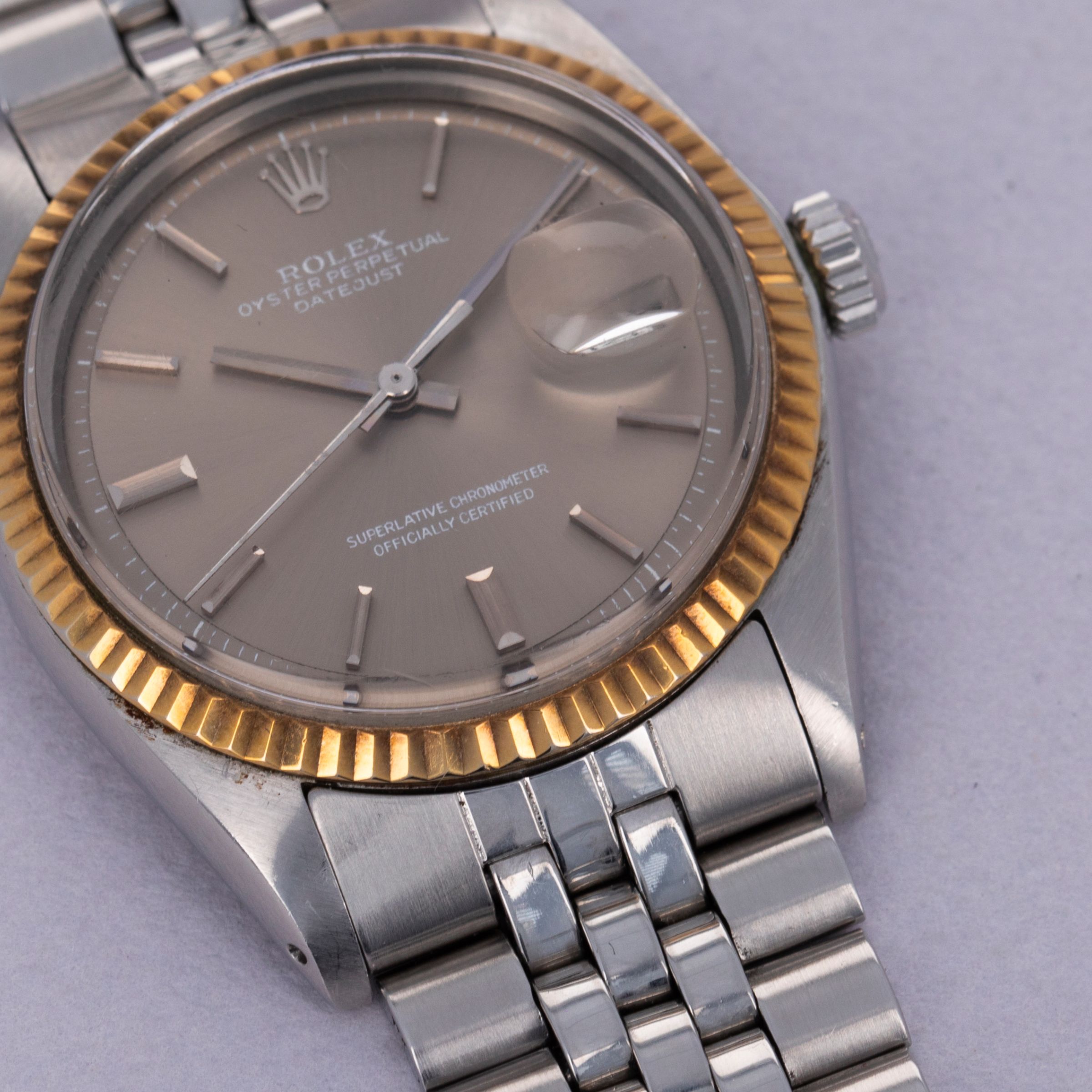 Rolex Datejust 1601 Stainless Steel 18k YG Bezel Grey Dial
