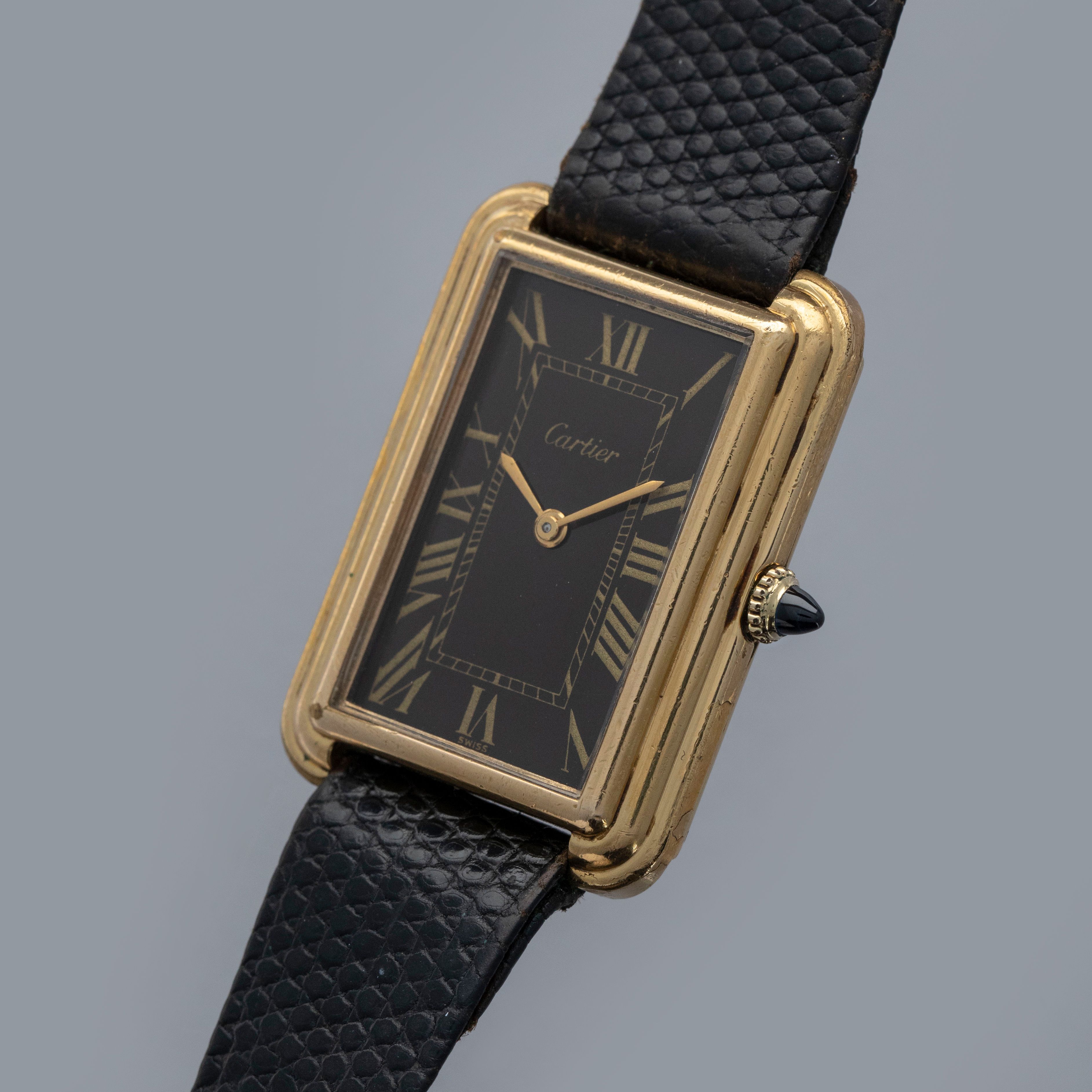 CARTIER JUMBO STEPPED TANK 15716 BLACK DIAL GOLD PLATED | Auctions