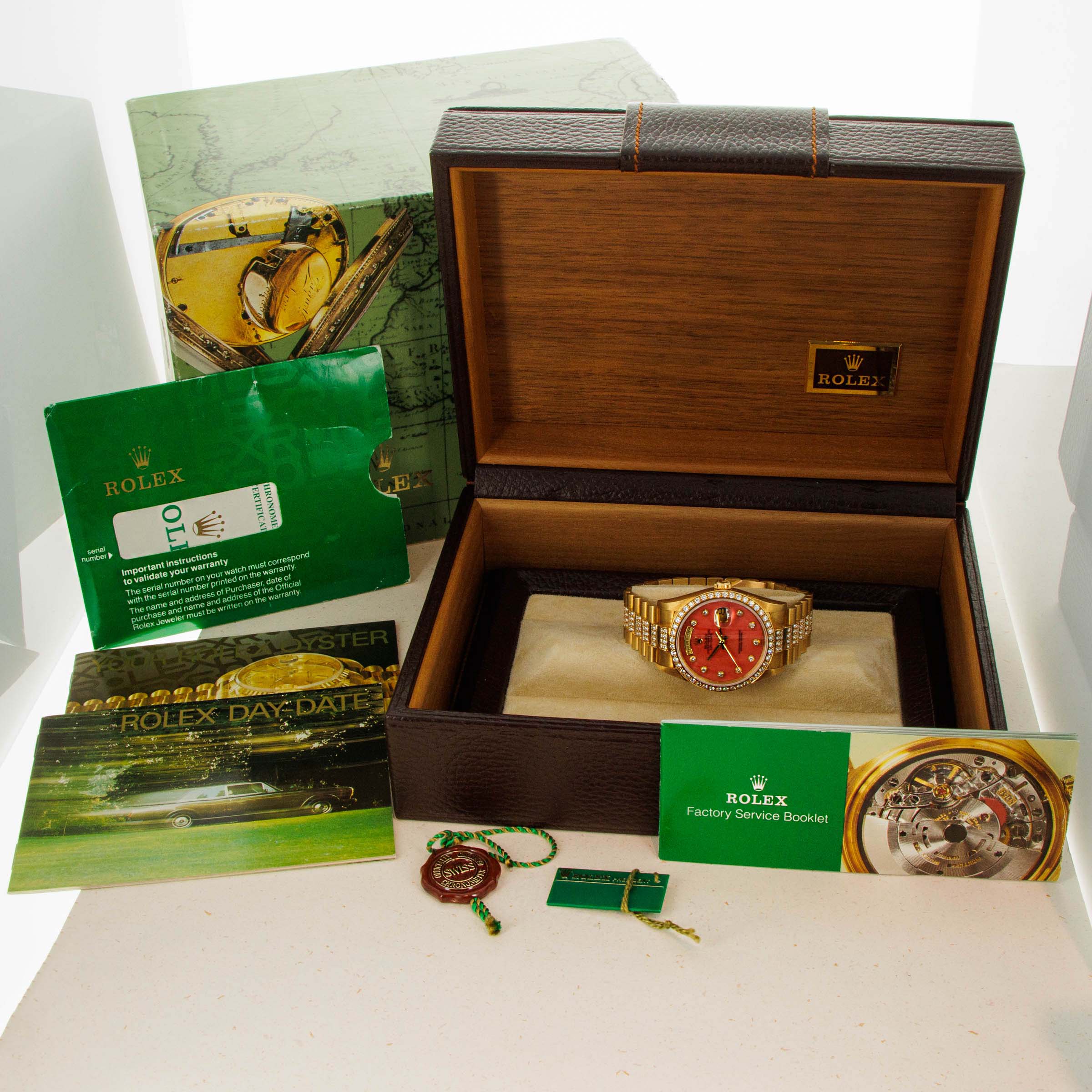 Rolex Day-Date 18348 Crown Collection Coral Serti Dial Diamond