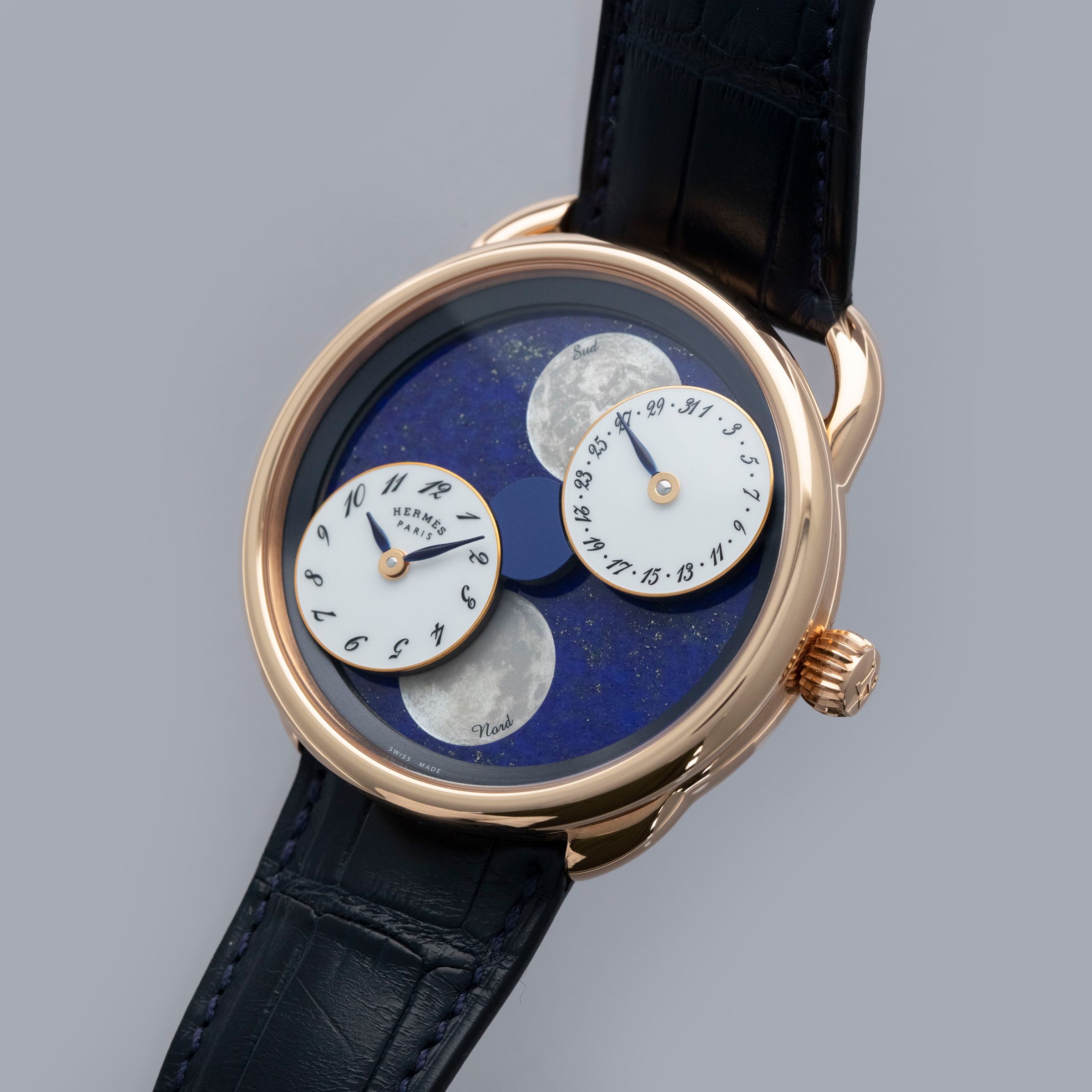 Hermès Arceau L'Heure de la Lune Lapis Lazuli Dial 18k RG