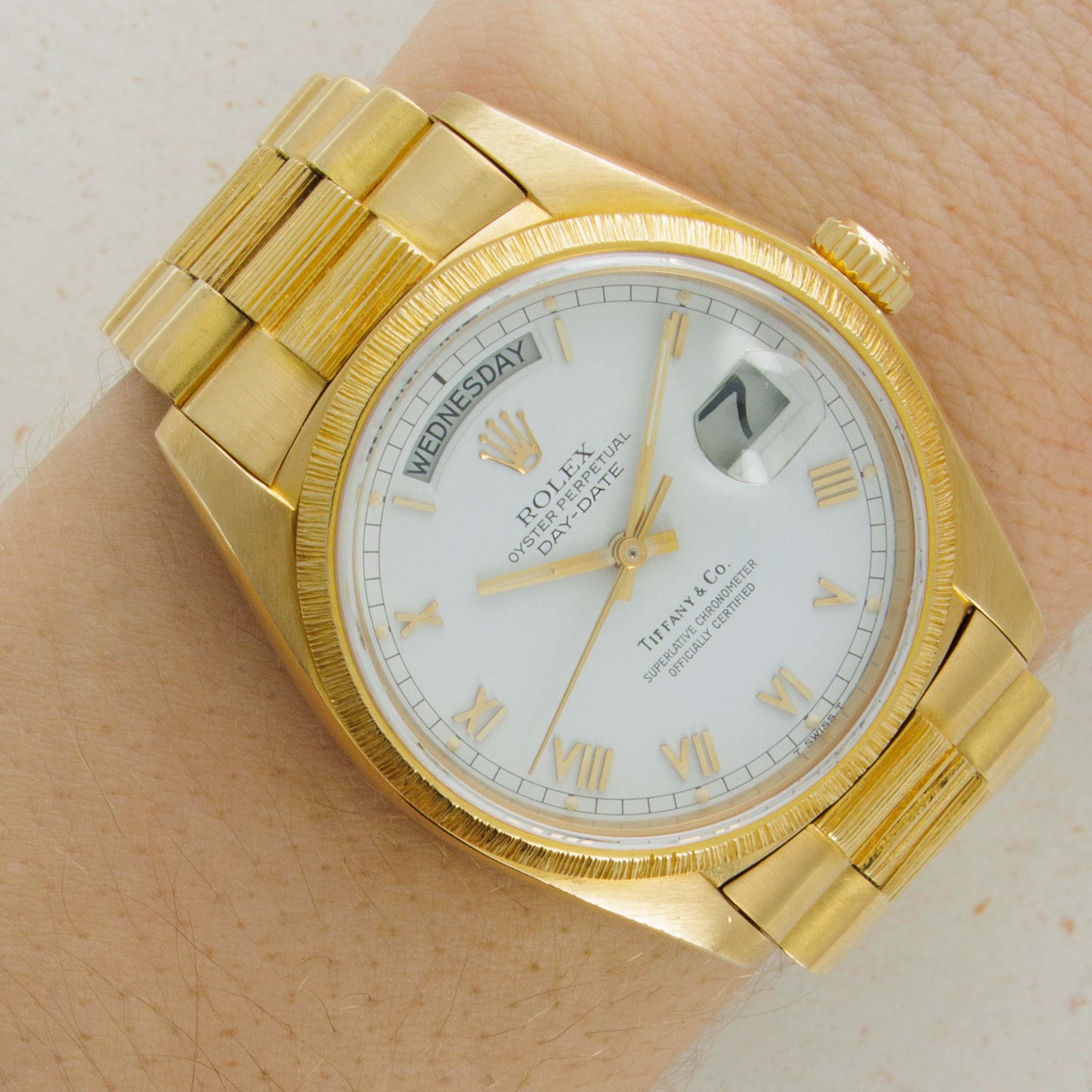 Rolex Day-Date 18078 Bark Finish Yellow Gold Retailed by Tiffany
