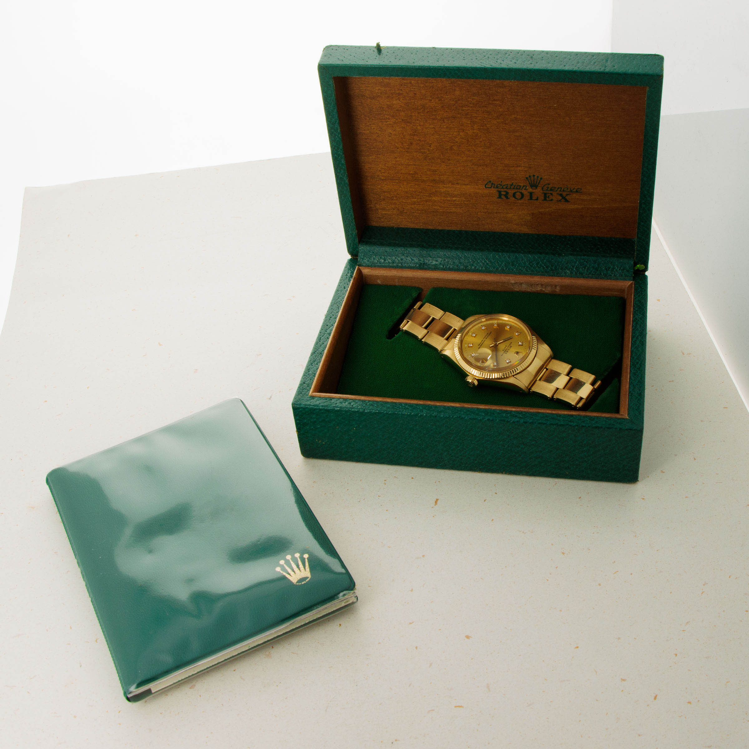 Rolex Date 1503 Diamond Dial 18k YG Box and Papers Auctions