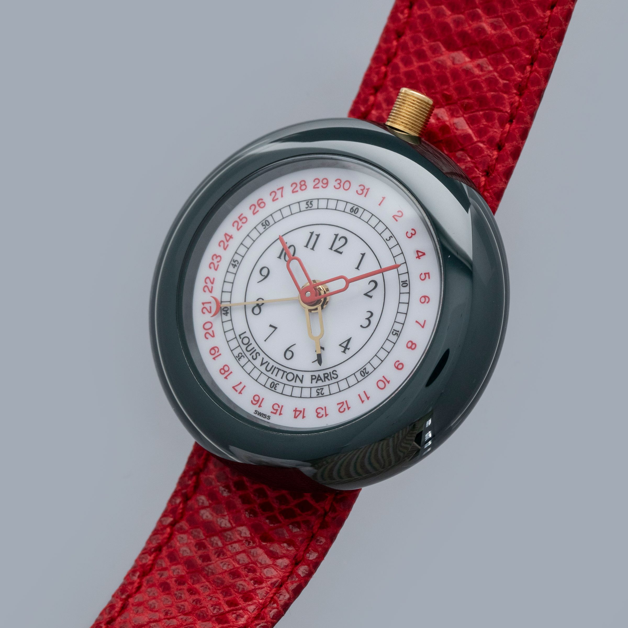 LOUIS VUITTON MONTEREY II QUARTZ ALARM GREEN CERAMIC | Auctions