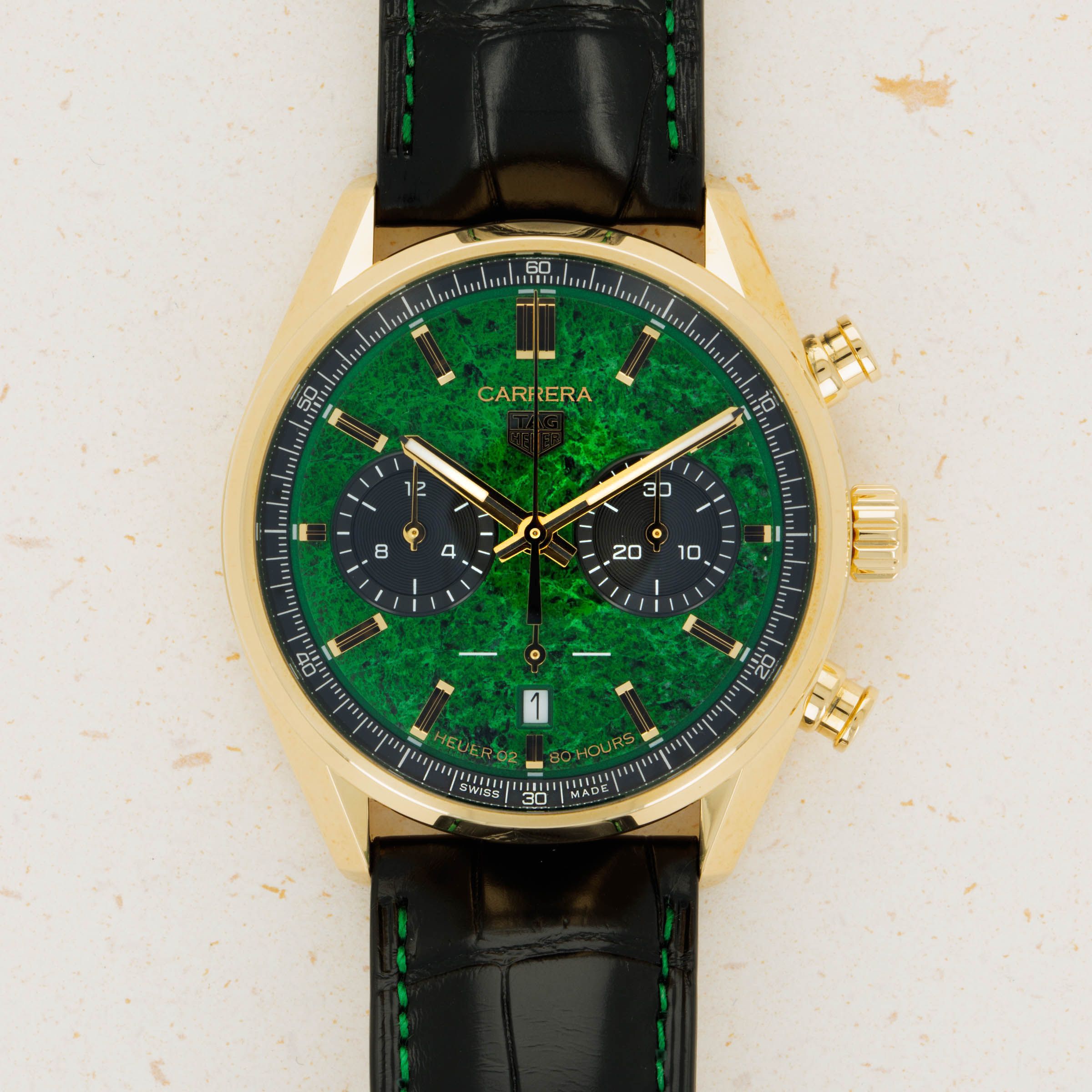 TAG Heuer Carrera Cortina 50th Anniversary 18k YG Jade Albite Dial