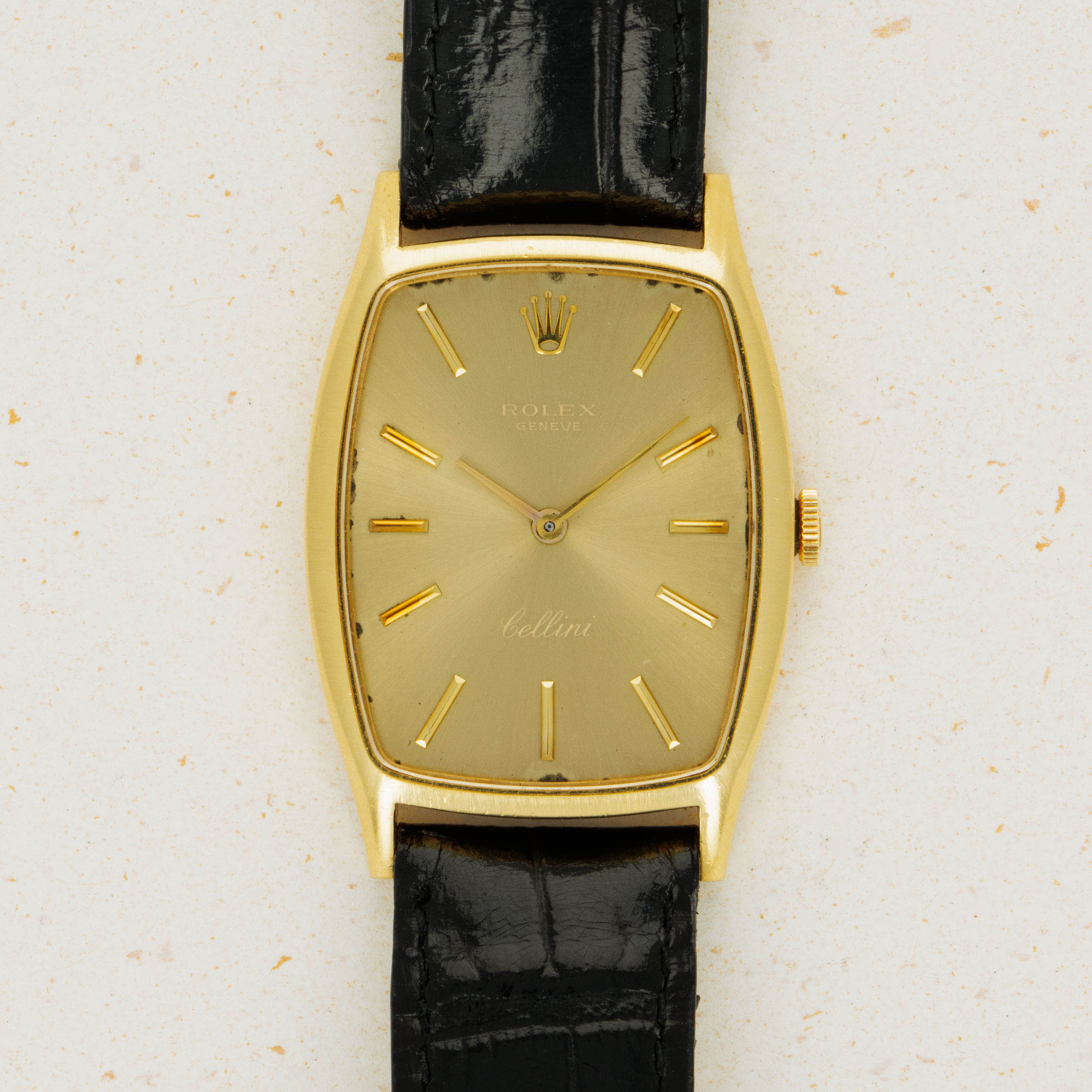 Rolex Cellini 3807 Tonneau 18k YG Auctions Loupe This