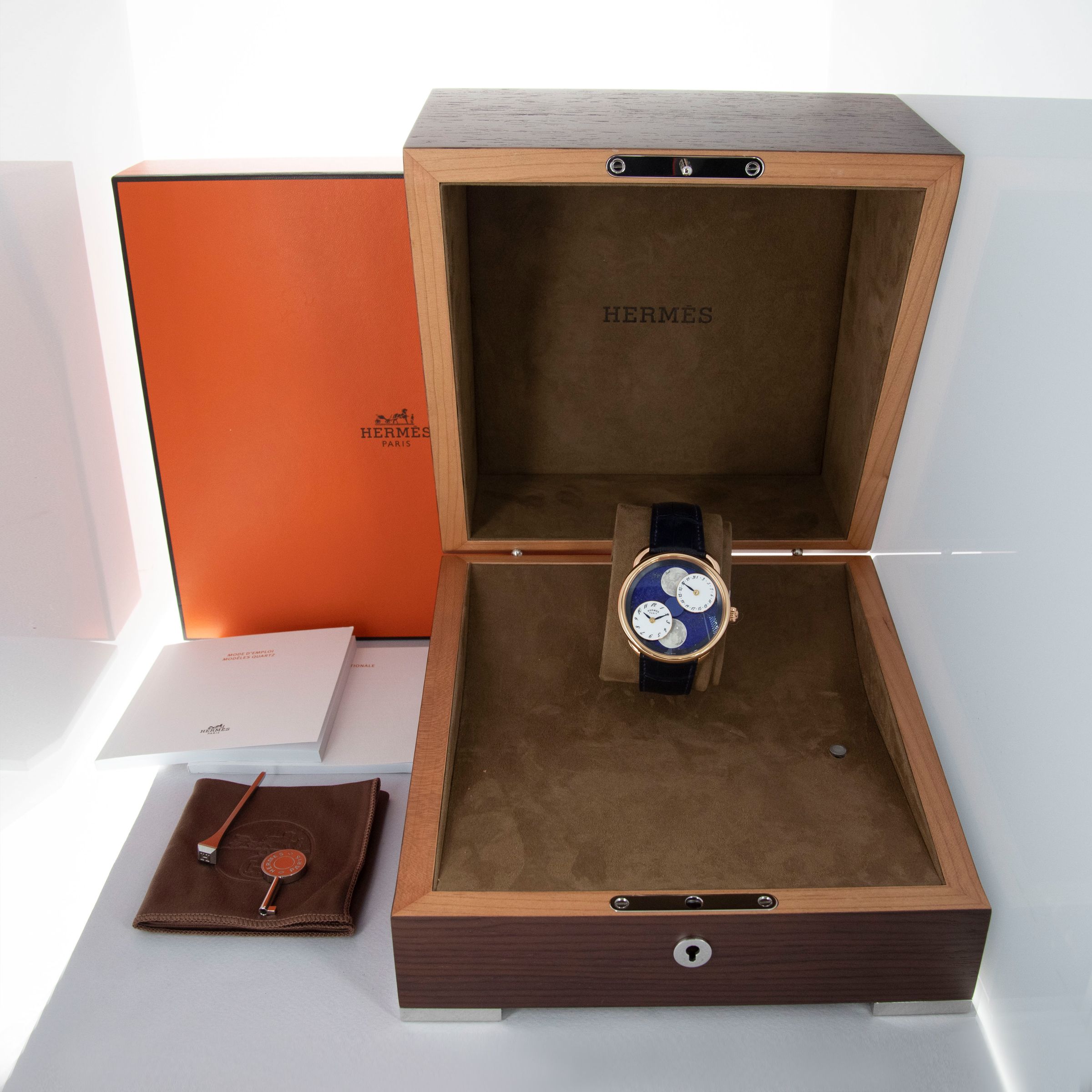 Hermès Arceau L'Heure de la Lune Lapis Lazuli Dial 18k RG