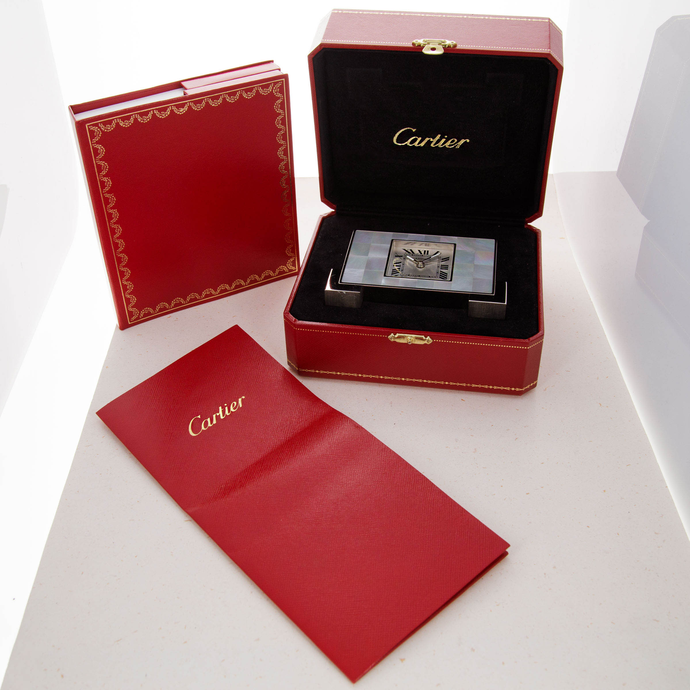 KRFS95ですCartier アーチ型置時計 Cartier Desk Alarm Clock 2749 Mother of Pearl Stainless Steel