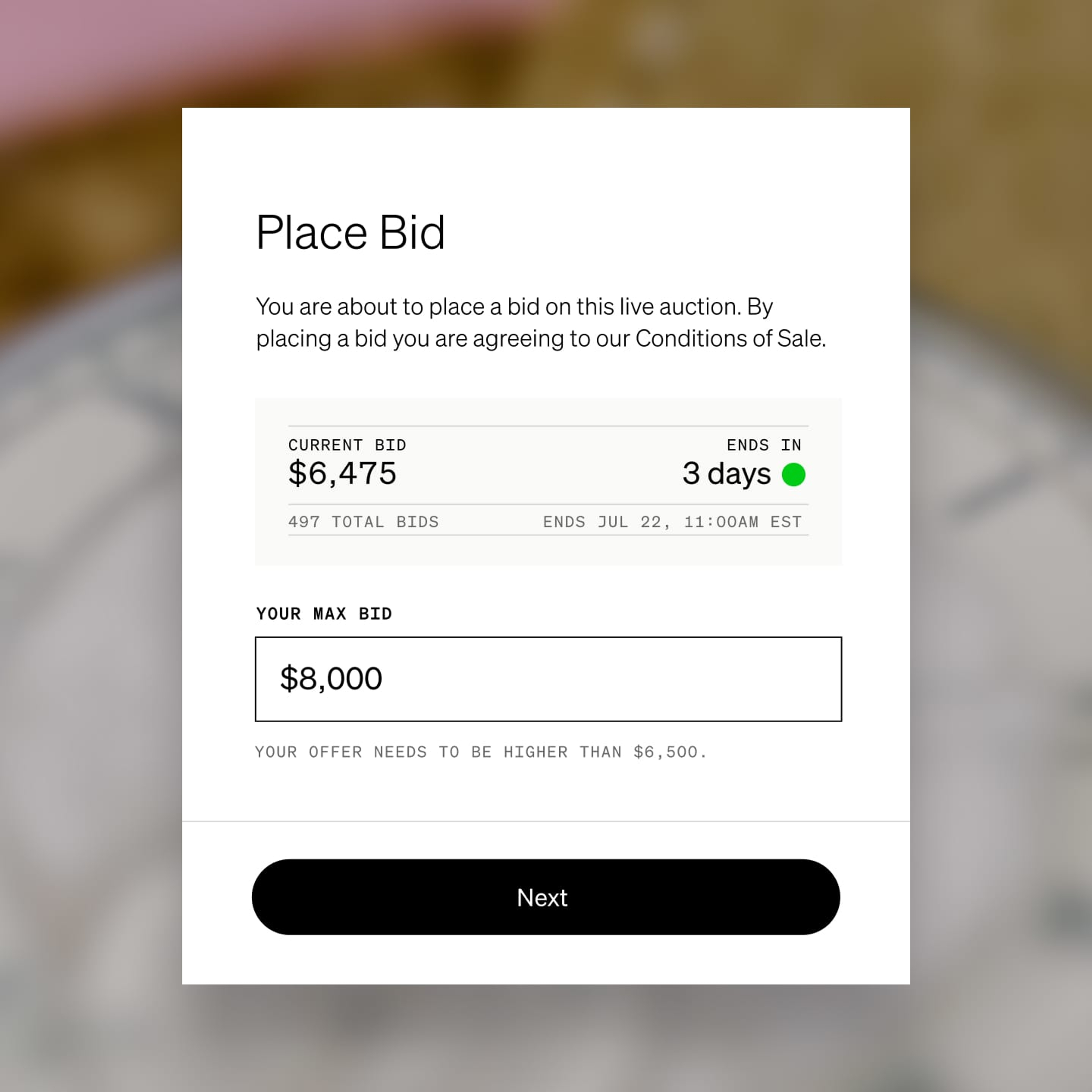 A user places a bid on loupethis.com