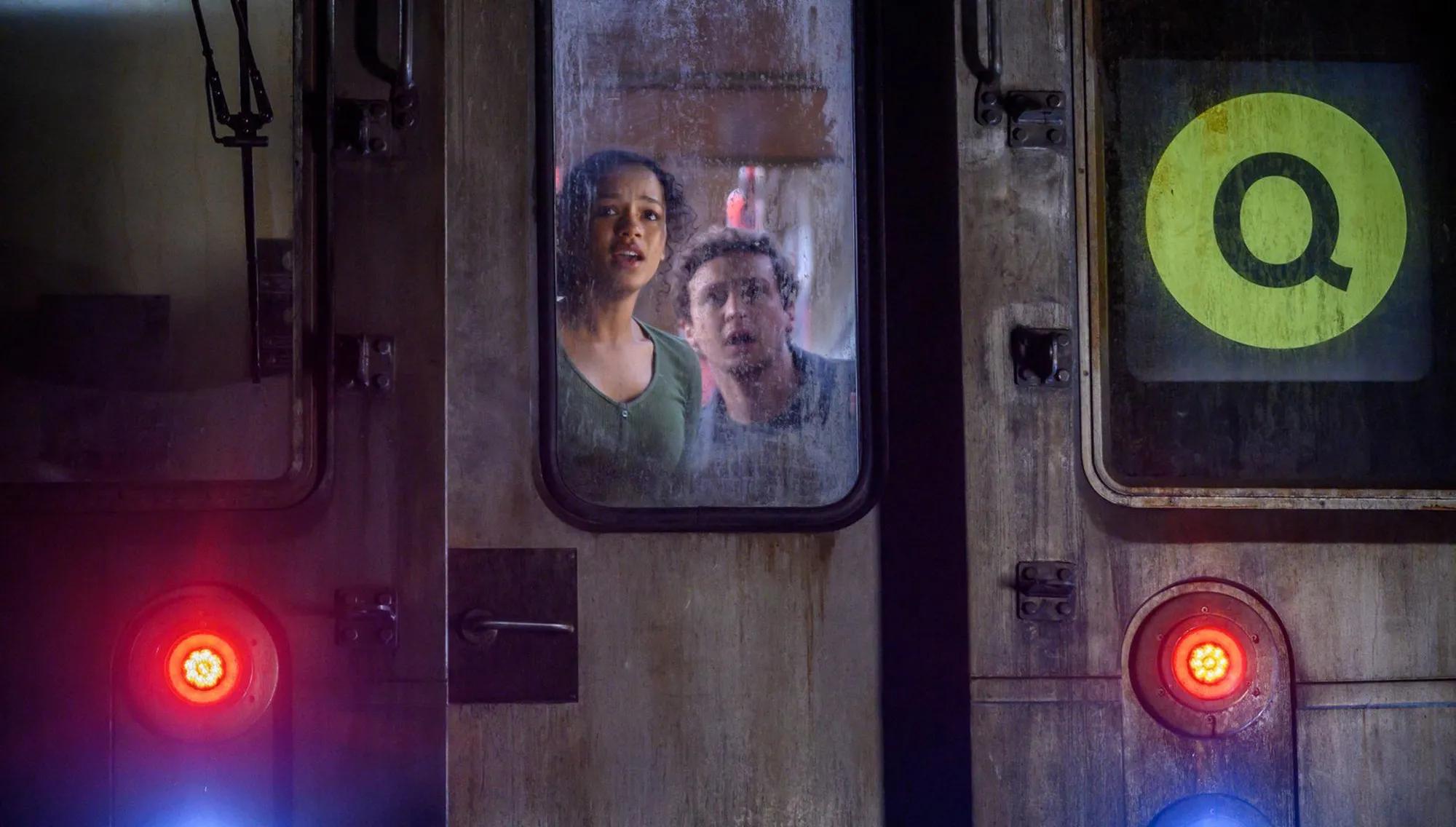 a couple of people in a train