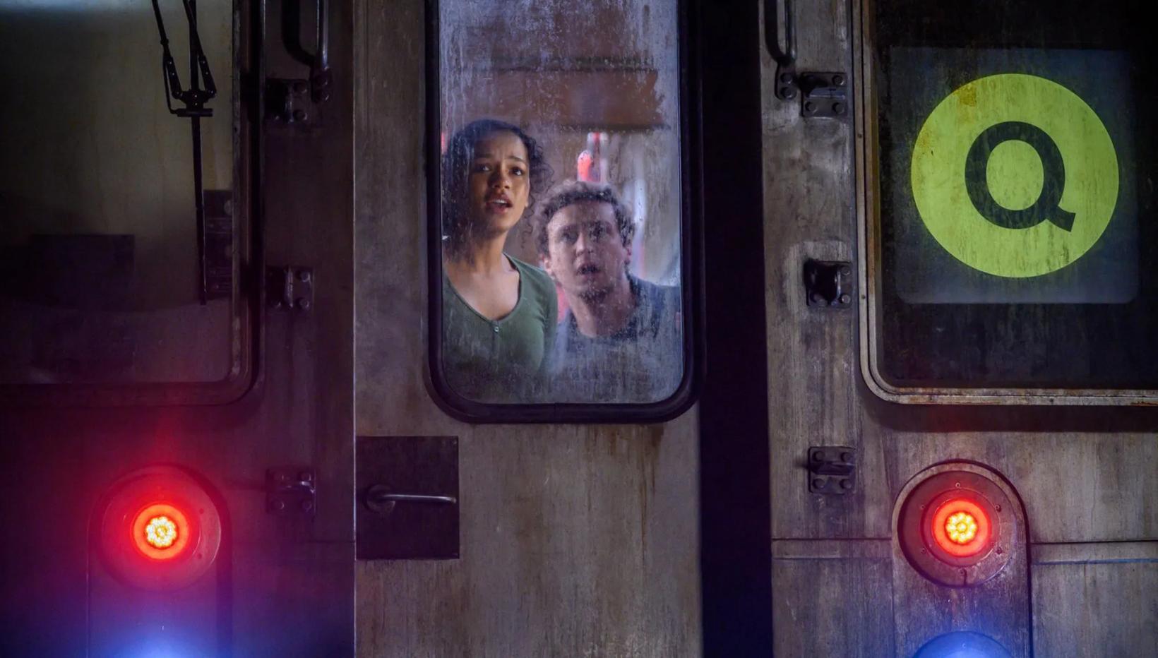 a couple of people in a train