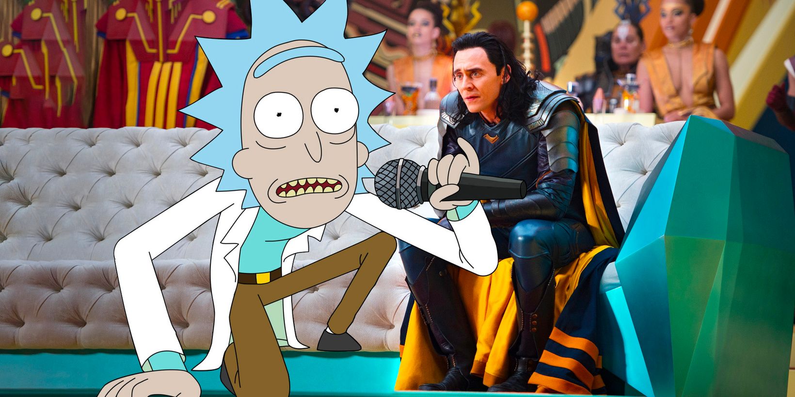 Rick Sanchez og Tom Hiddleston som Loki