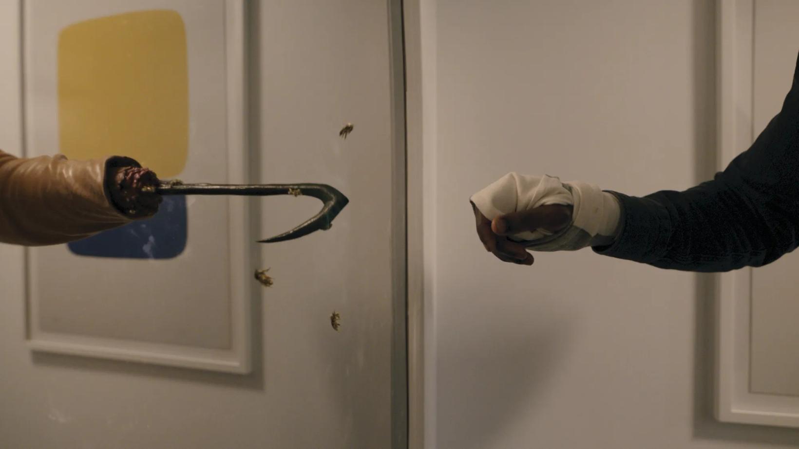 a person holding a door handle