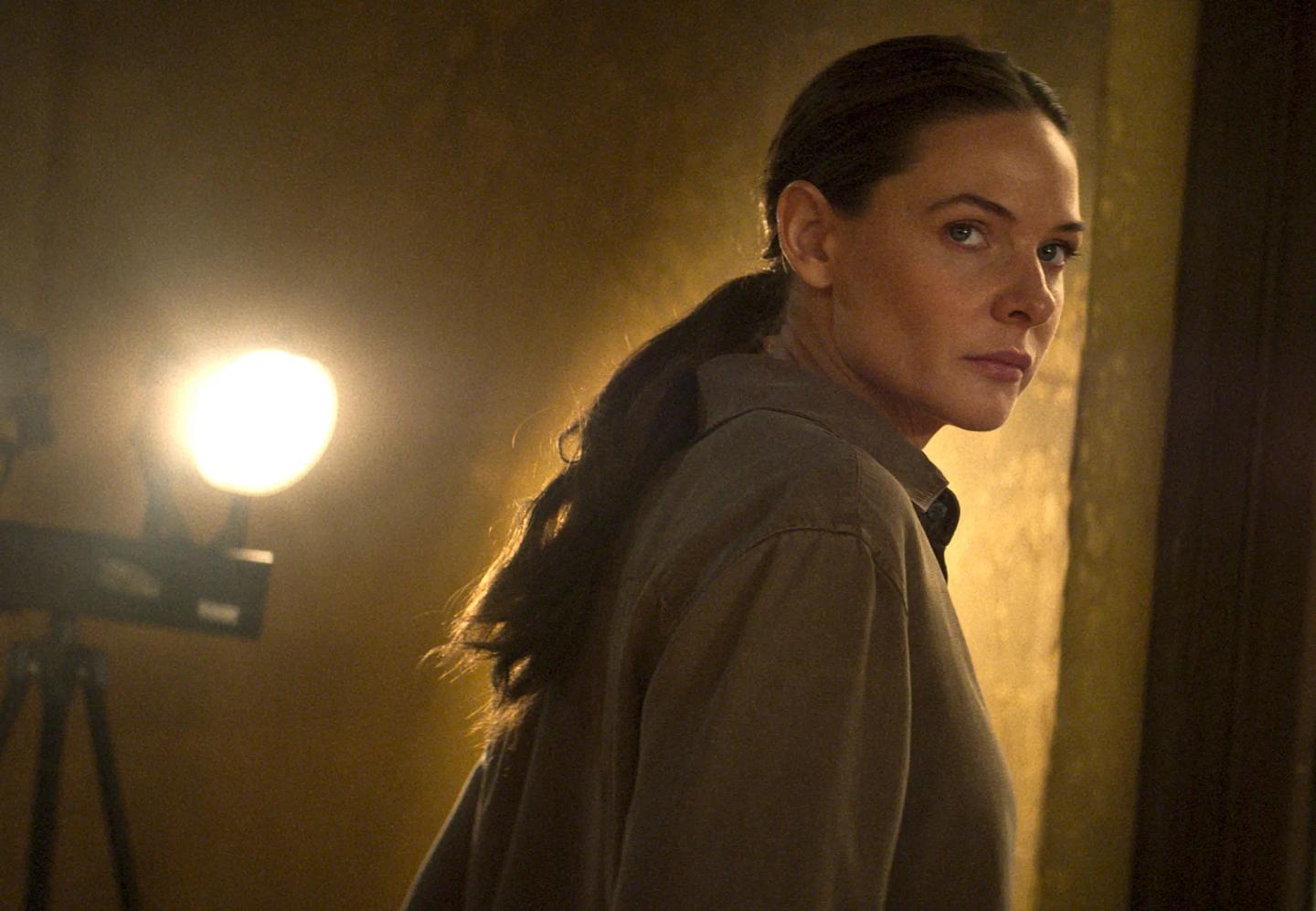 Rebecca Ferguson with a ponytail