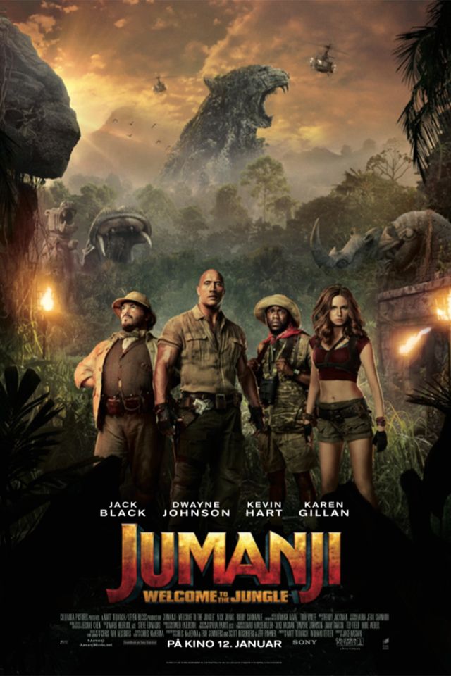 Jack Black, Kevin Hart, Dwayne Johnson og Karen Gillan i Jumanji