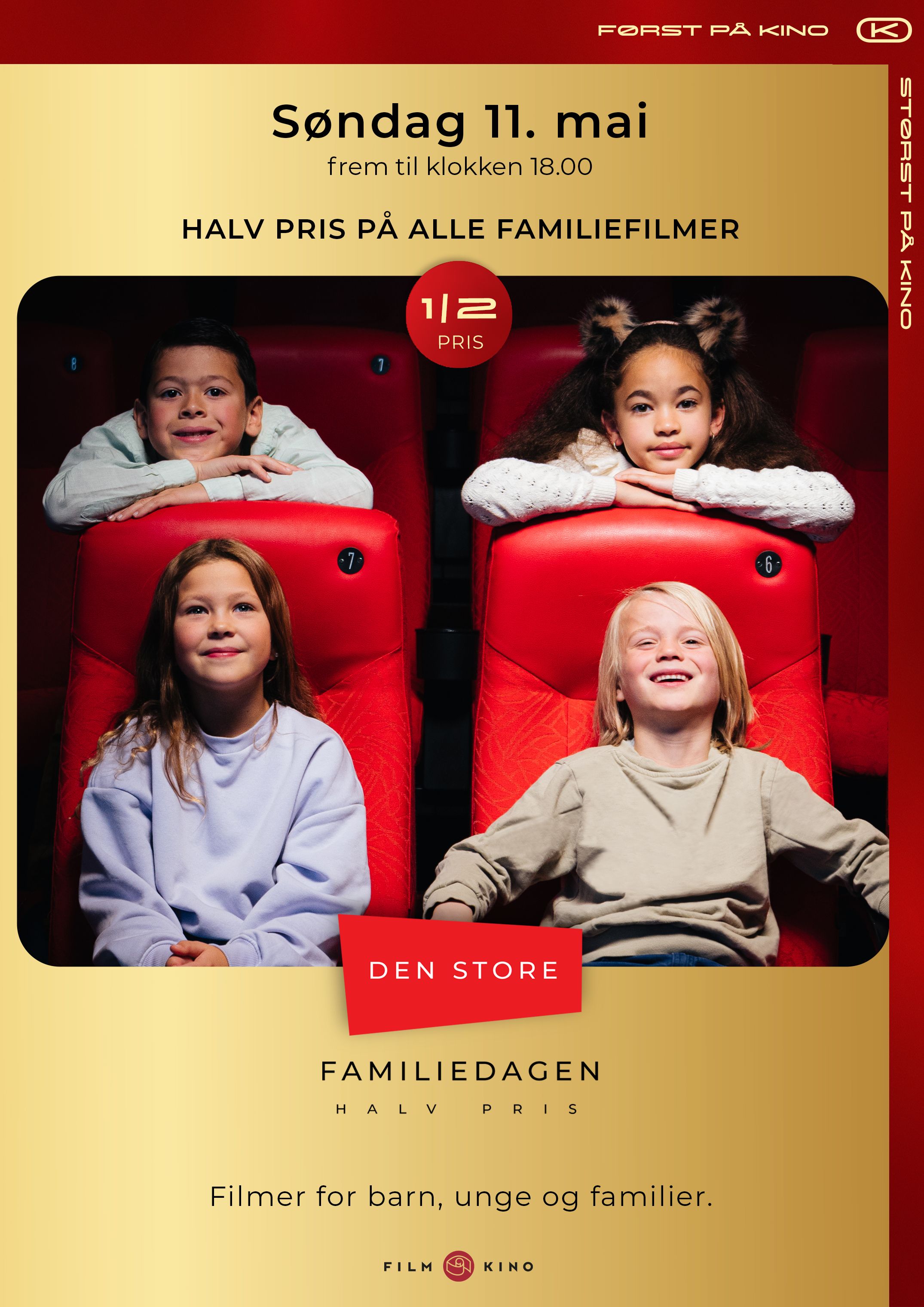 Søndag 11.mai er det halv pris på alle familiefilmer fram til klokken 18.