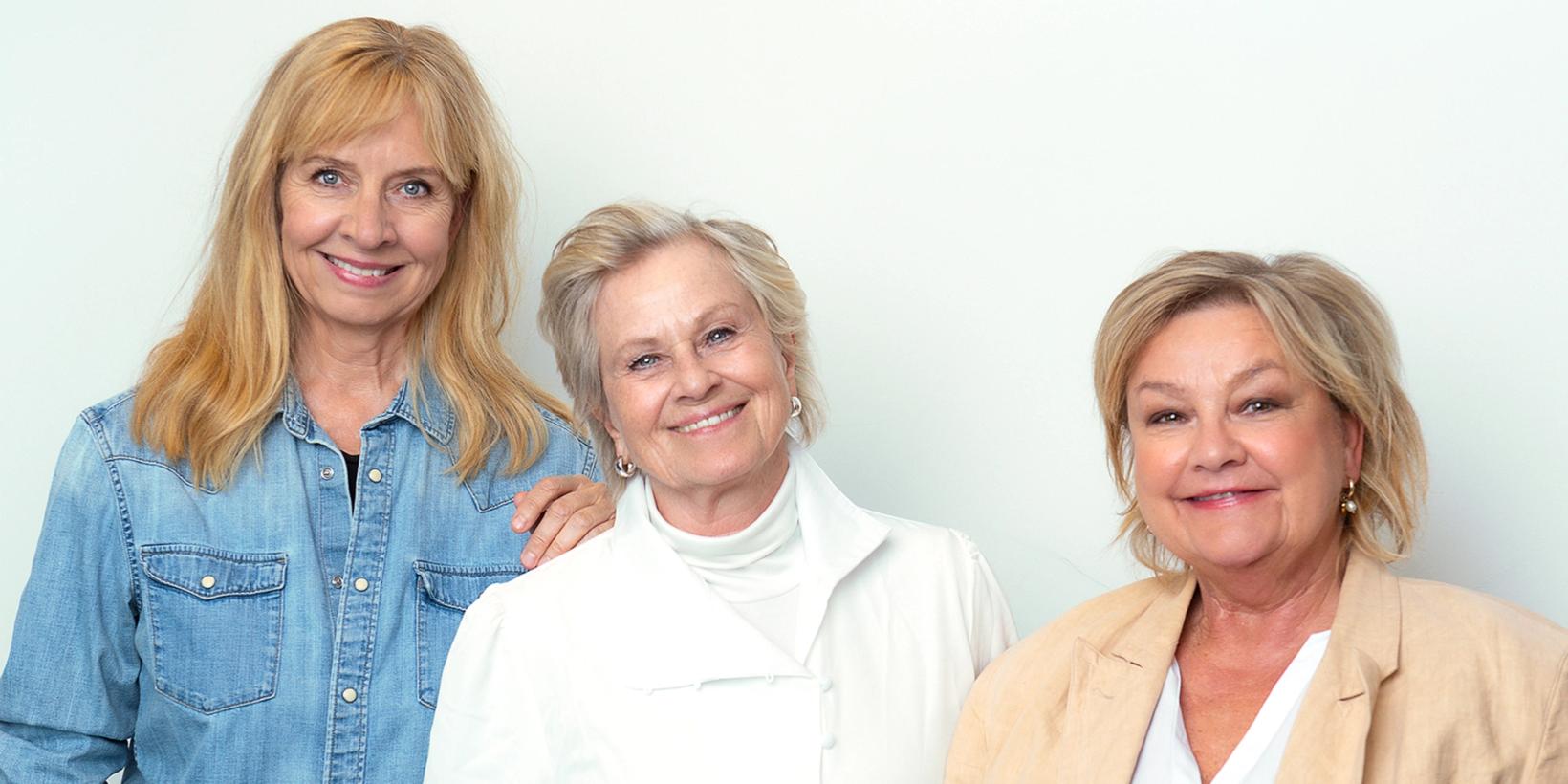 Hege Schøyen, Anne Marie Ottersen og Anette Hoff i promobilde for Pensjonskuppet