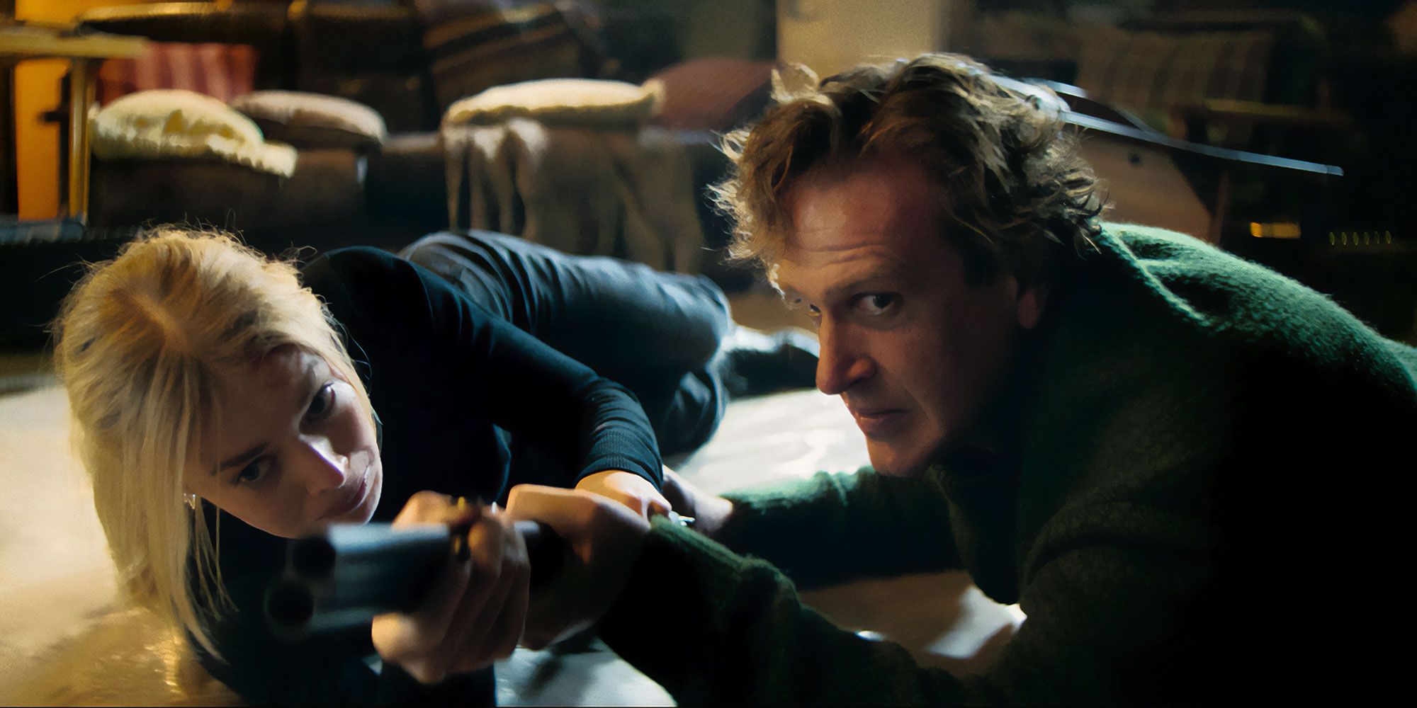 Samara Weaving og Jason Segel i Over Your Dead Body