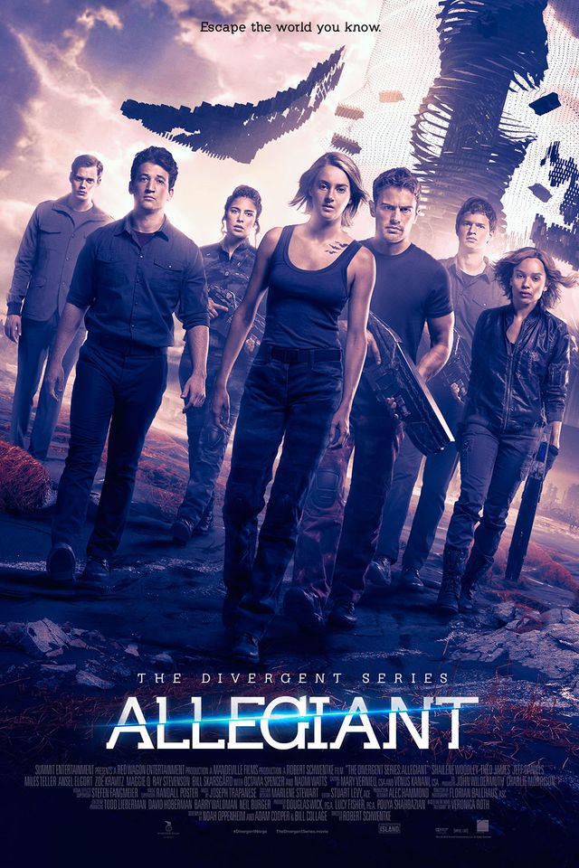 Zoë Kravitz, Shailene Woodley, Theo James, Ansel Elgort, Maggie Q og Miles Teller i Allegiant