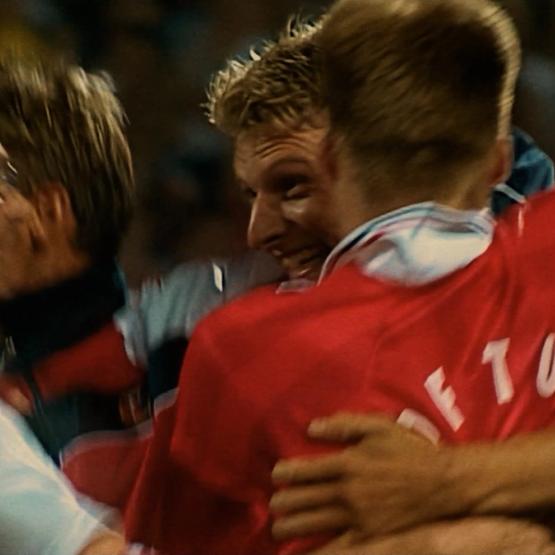 a man in a red jersey