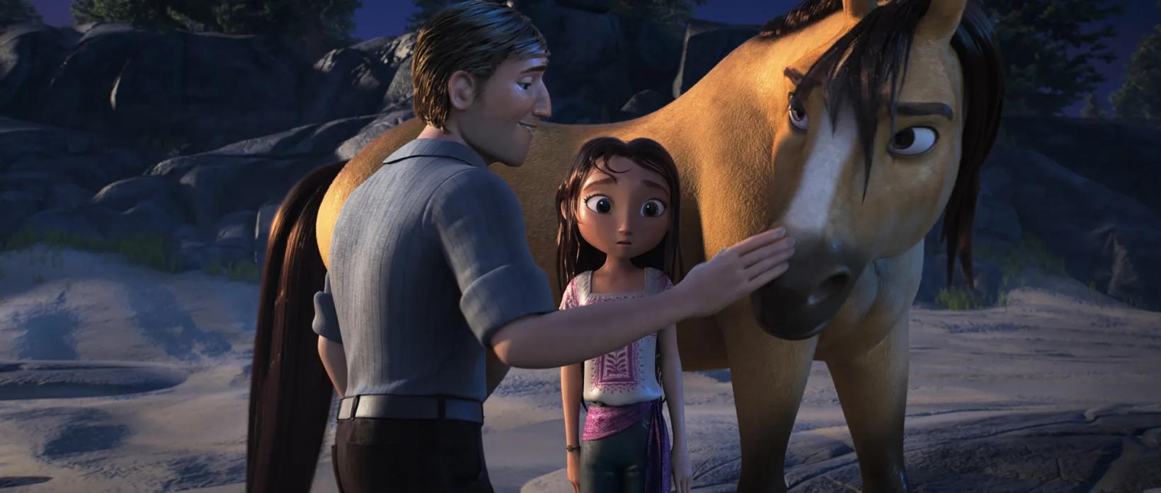 a person and a girl posing with a horse