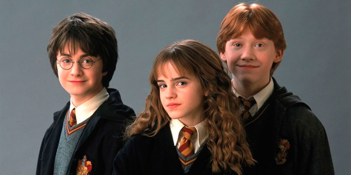 Daniel Radcliffe, Emma Watson og Rupert Grint i Harry Potter og de vises stein