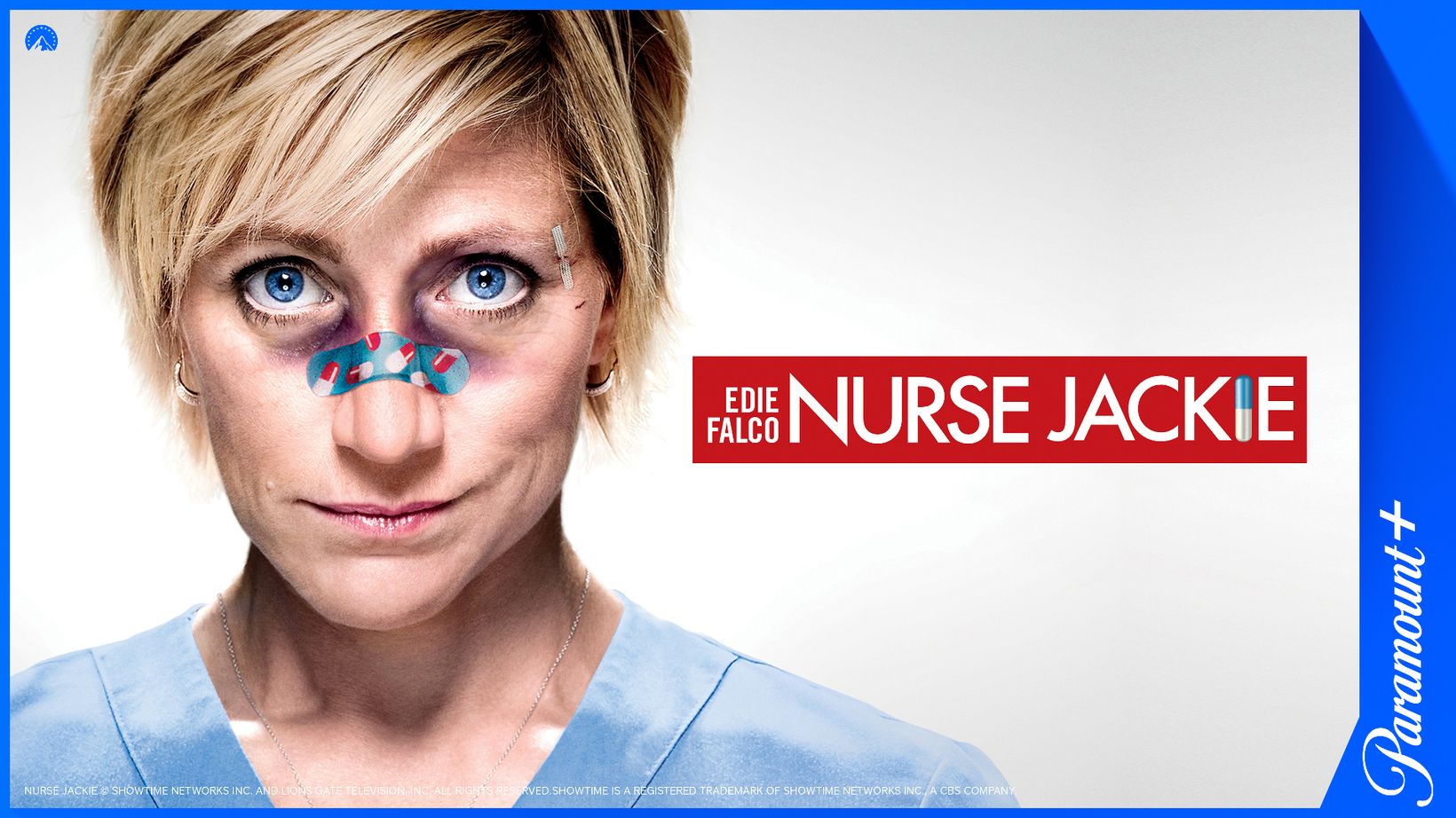 Nurse Jackie, med Paramount+-logo og legal line