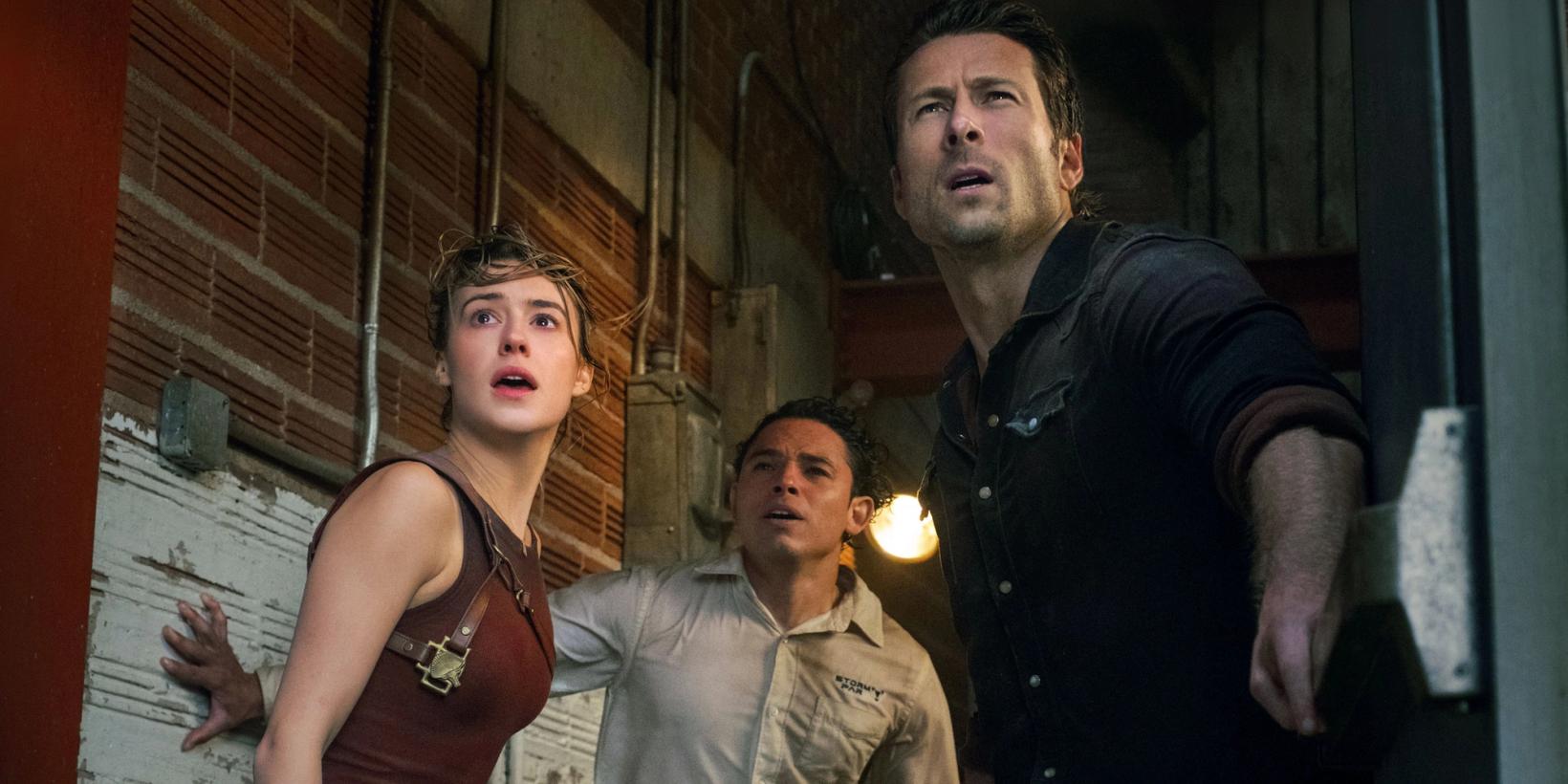 Daisy Edgar-Jones, Anthony Ramos og Glen Powell i Twisters