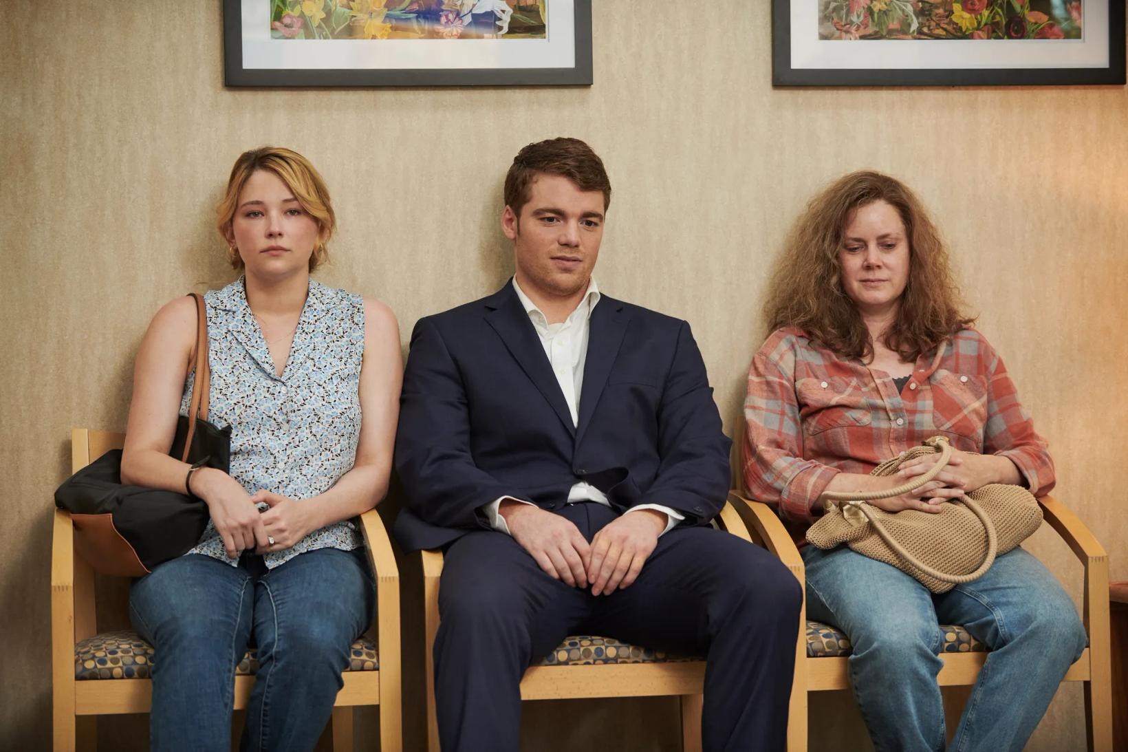 Gabriel Basso, Haley Bennett, Amy Adams sitting in chairs