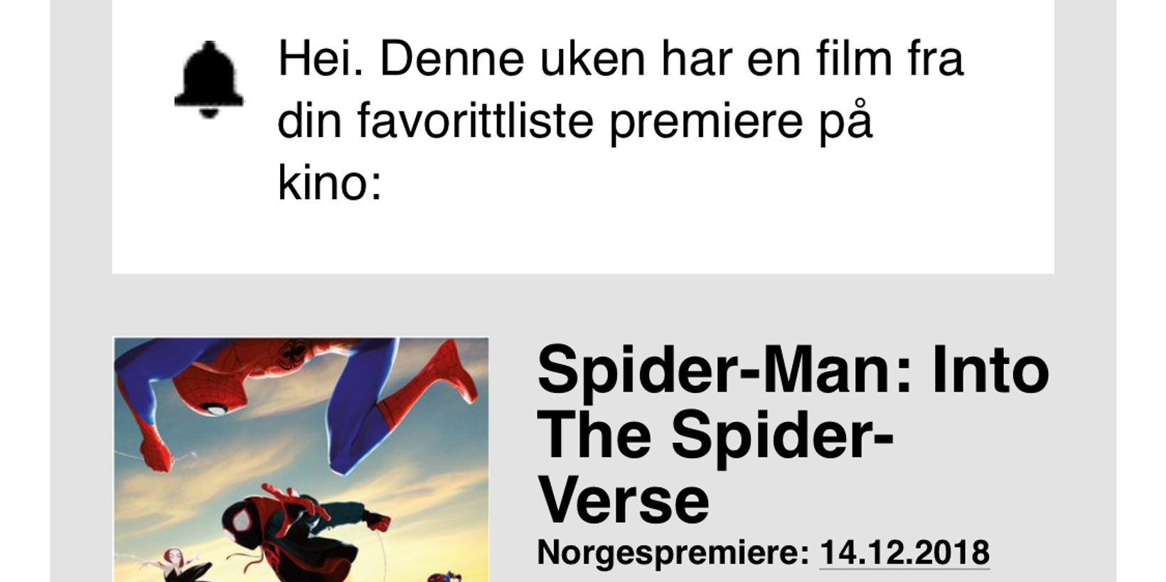 E-post-varsel om ny kinopremiere