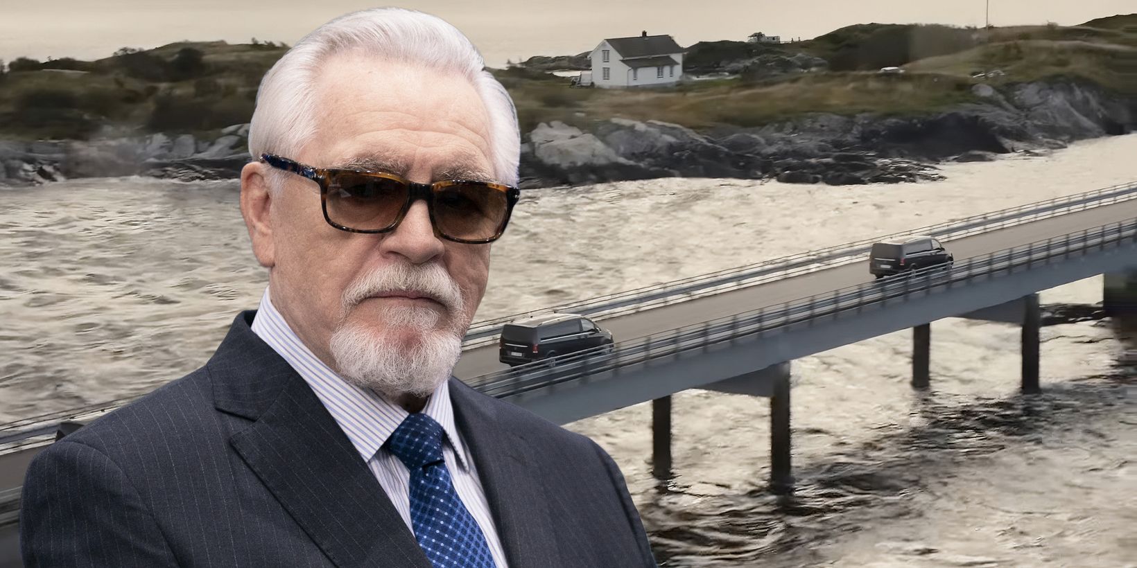 Illustrasjon: Brian Cox i Succession sesong 4, og en scene fra Norge i teaseren til serien
