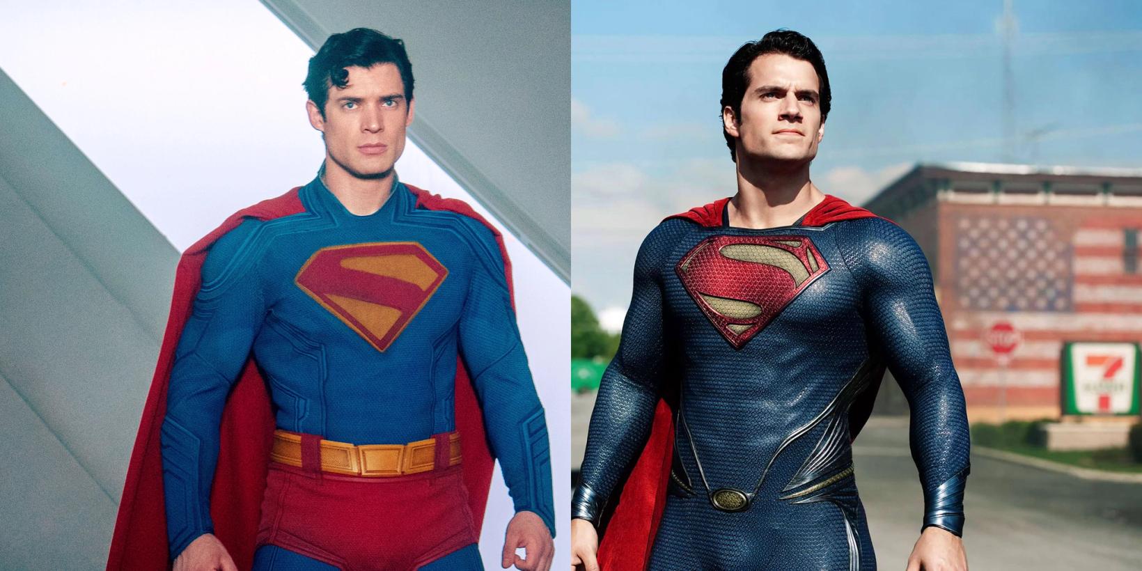 Bildemontasje: David Corenswet i Superman og Henry Cavill i Man of Steel